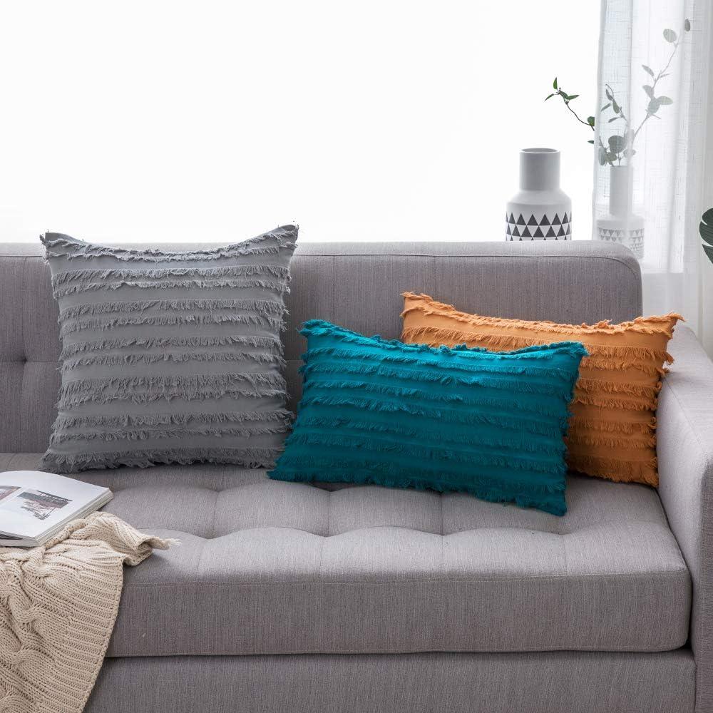 imageMIULEE Set of 2 Decorative Boho Throw Pillow Covers Linen Striped Jacquard Pattern Cushion Covers for Sofa Couch Living Room Bedroom 18x18 Inch RedTeal