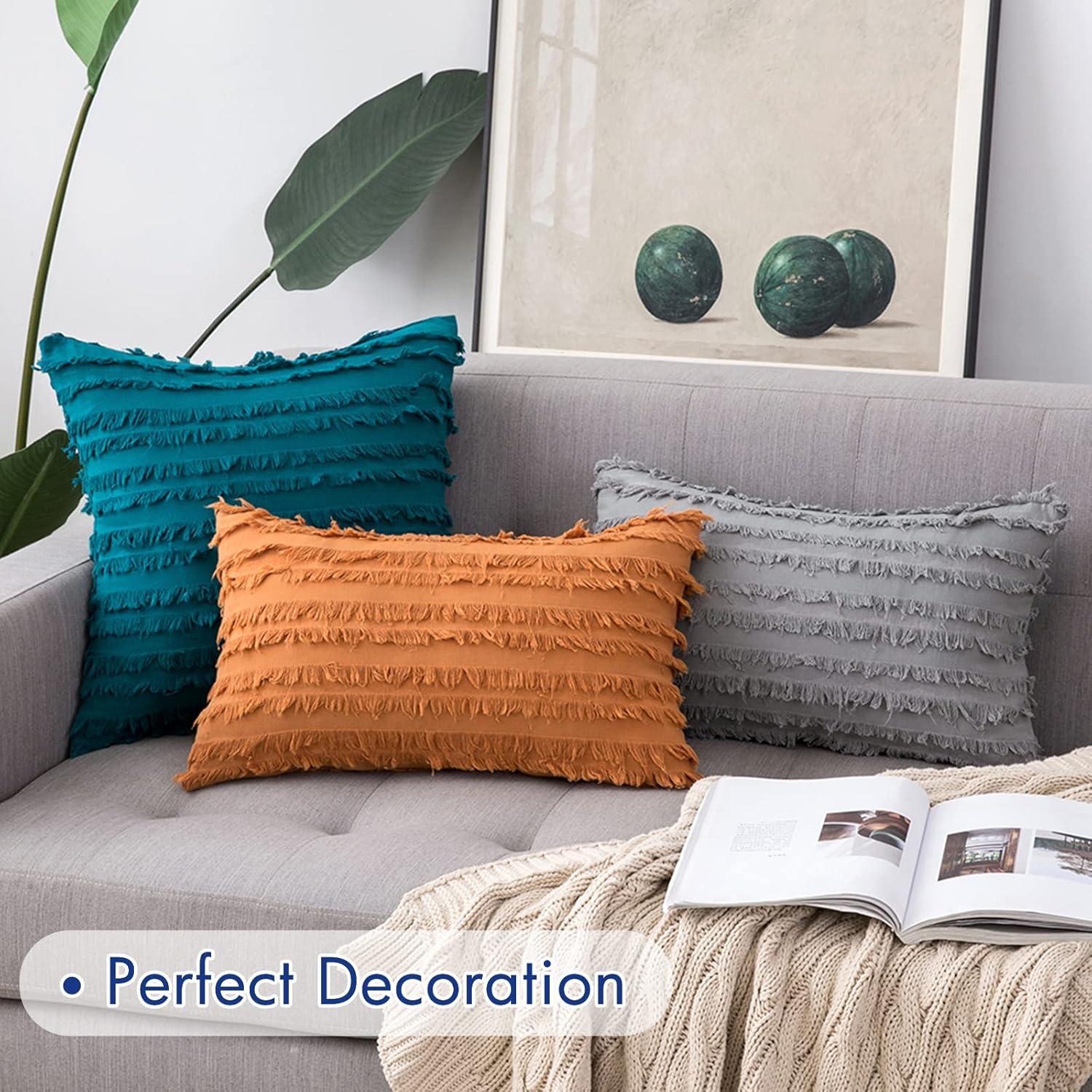 imageMIULEE Set of 2 Decorative Boho Throw Pillow Covers Linen Striped Jacquard Pattern Cushion Covers for Sofa Couch Living Room Bedroom 18x18 Inch RedTeal