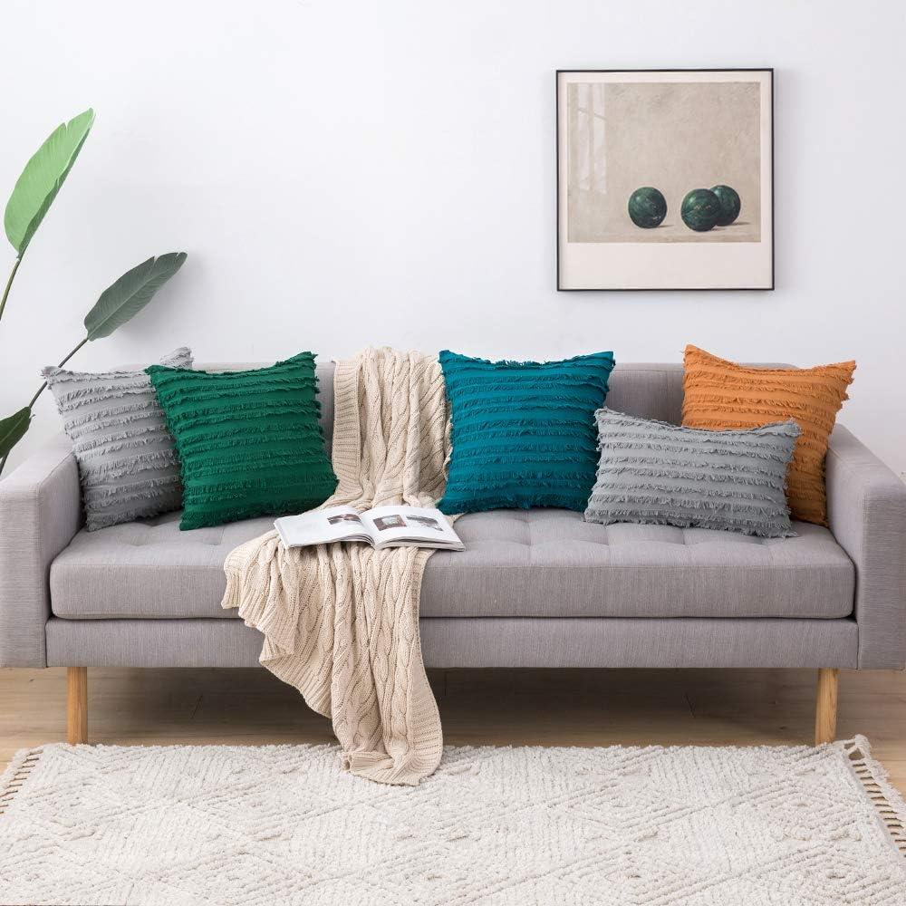 imageMIULEE Set of 2 Decorative Boho Throw Pillow Covers Linen Striped Jacquard Pattern Cushion Covers for Sofa Couch Living Room Bedroom 18x18 Inch RedTeal