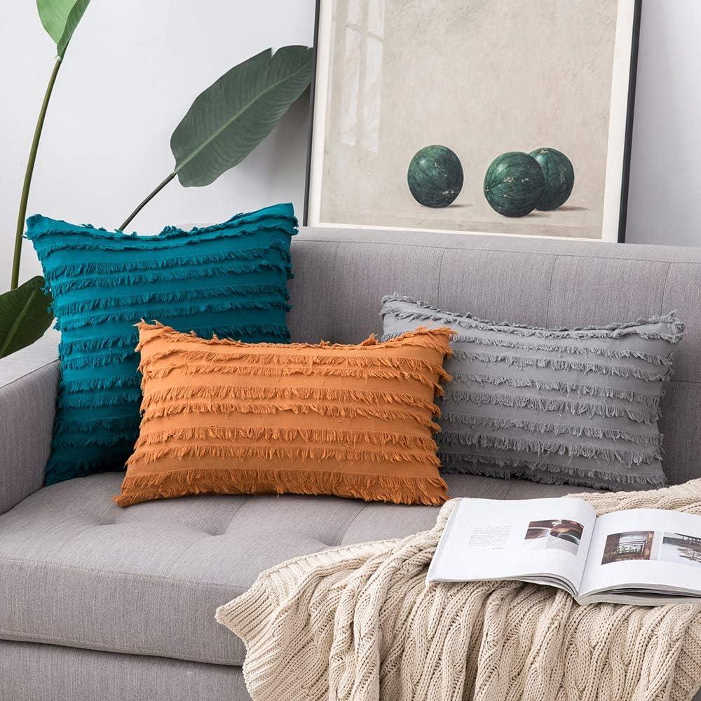imageMIULEE Set of 2 Decorative Boho Throw Pillow Covers Linen Striped Jacquard Pattern Cushion Covers for Sofa Couch Living Room Bedroom 18x18 Inch RedTeal