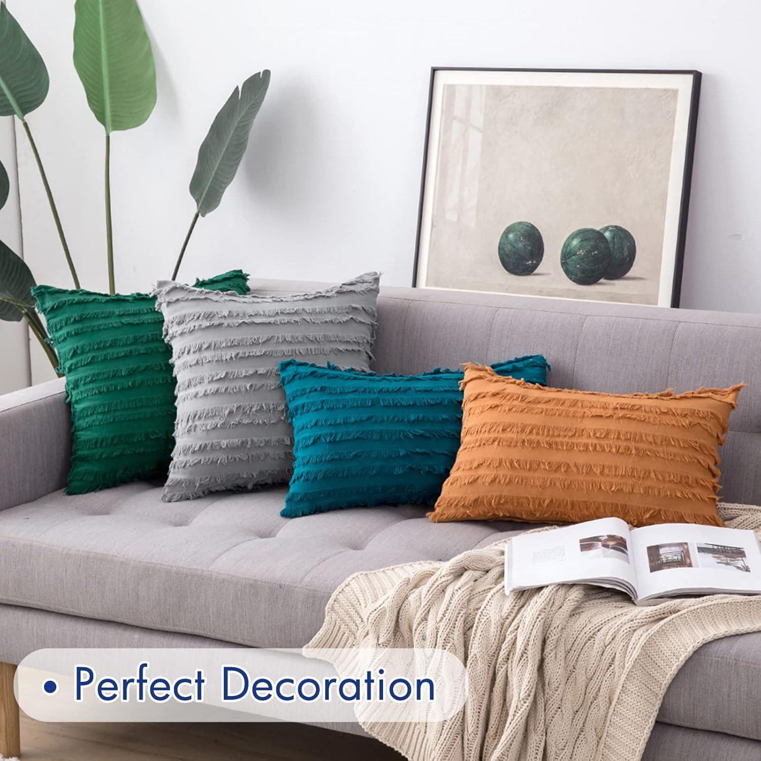 imageMIULEE Set of 2 Decorative Boho Throw Pillow Covers Linen Striped Jacquard Pattern Cushion Covers for Sofa Couch Living Room Bedroom 18x18 Inch RedTeal