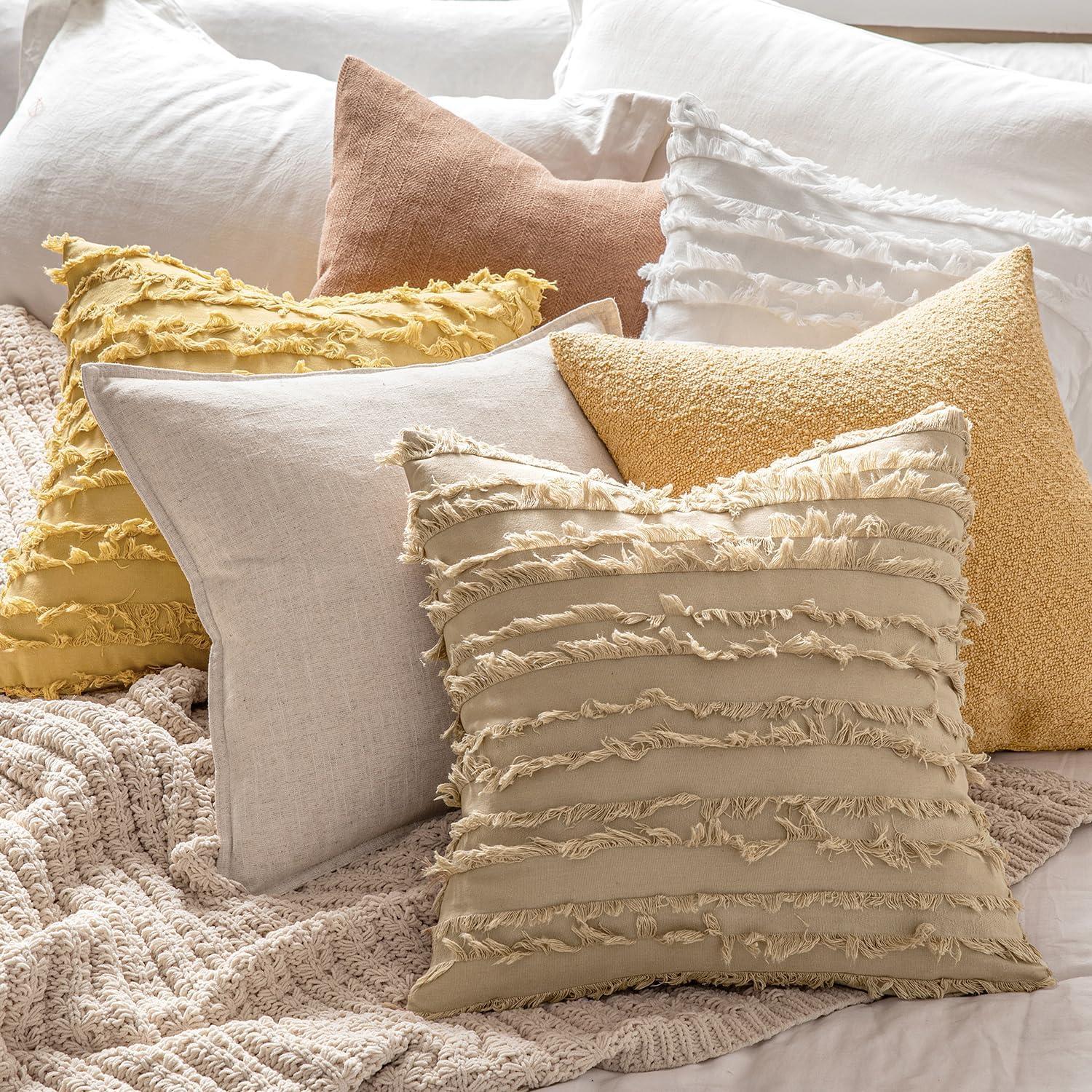 imageMIULEE Set of 2 Decorative Boho Throw Pillow Covers Linen Striped Jacquard Pattern Cushion Covers for Sofa Couch Living Room Bedroom 18x18 Inch RedWhite