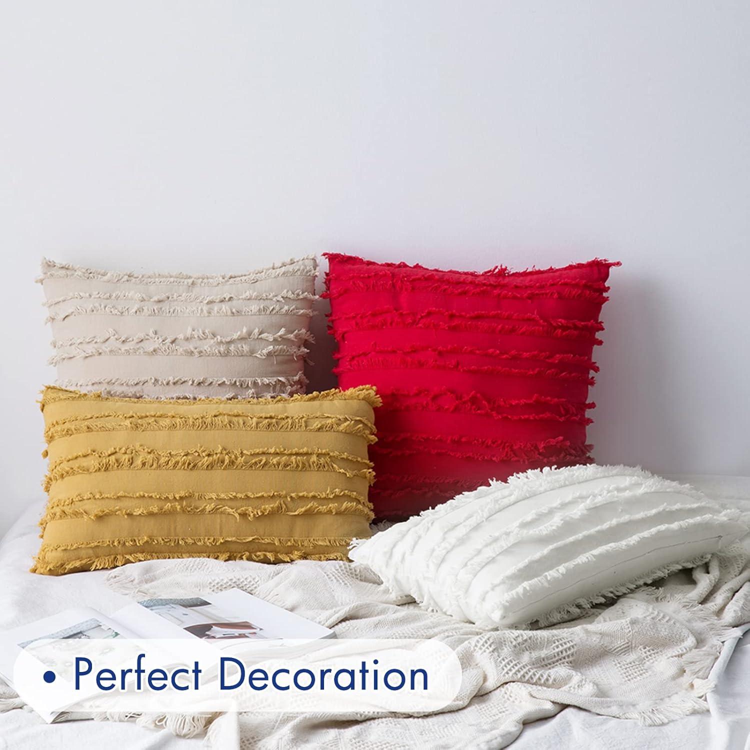 imageMIULEE Set of 2 Decorative Boho Throw Pillow Covers Linen Striped Jacquard Pattern Cushion Covers for Sofa Couch Living Room Bedroom 18x18 Inch RedYellow