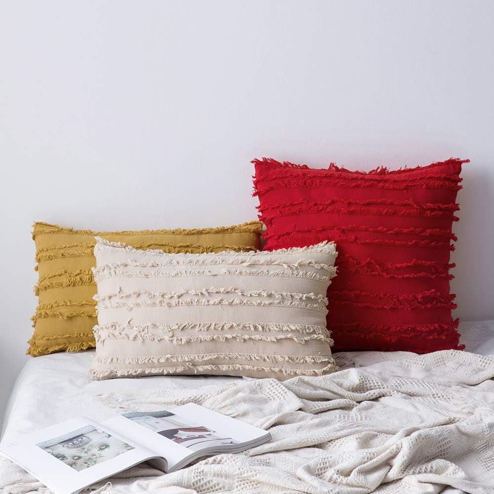 imageMIULEE Set of 2 Decorative Boho Throw Pillow Covers Linen Striped Jacquard Pattern Cushion Covers for Sofa Couch Living Room Bedroom 18x18 Inch RedYellow