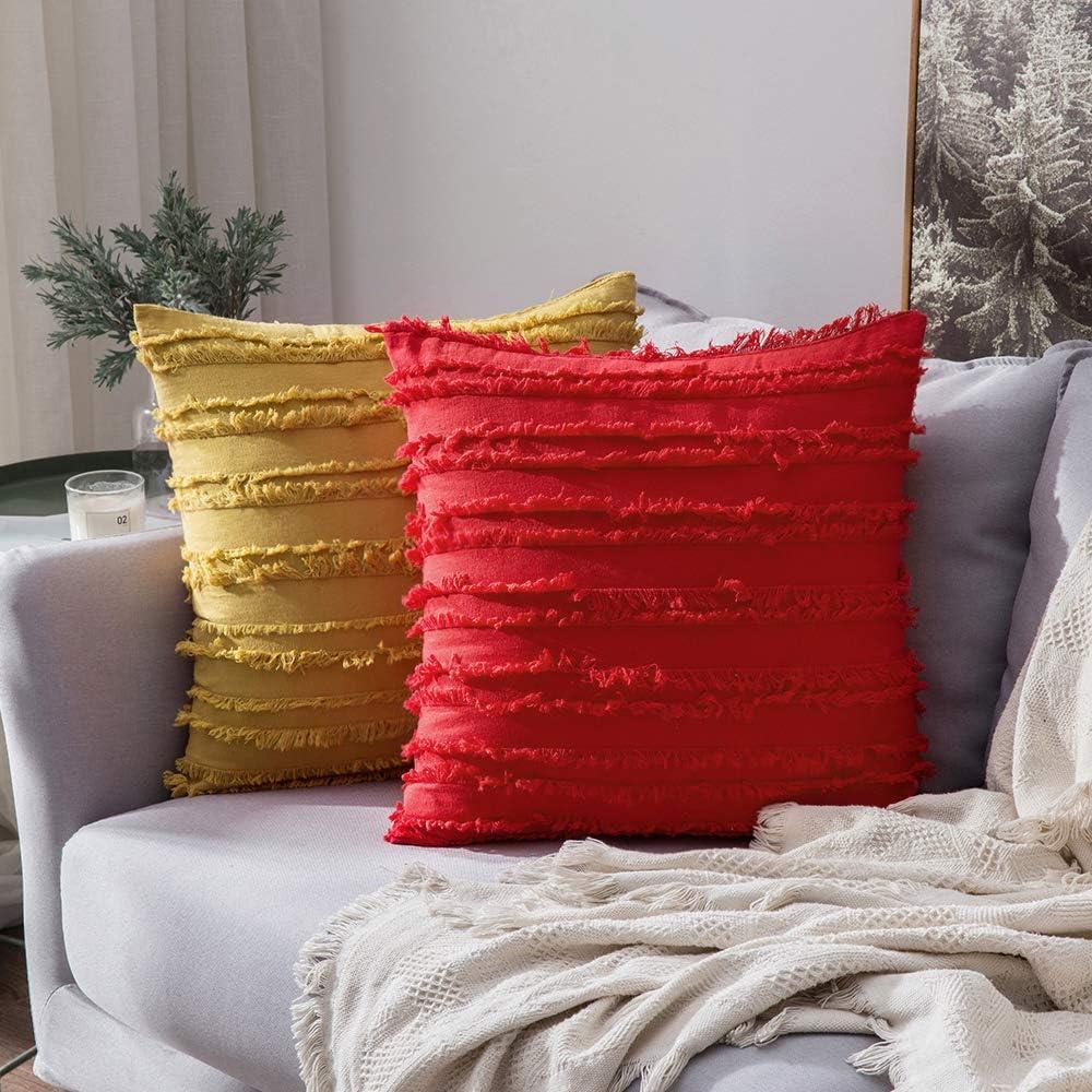imageMIULEE Set of 2 Decorative Boho Throw Pillow Covers Linen Striped Jacquard Pattern Cushion Covers for Sofa Couch Living Room Bedroom 18x18 Inch RedYellow