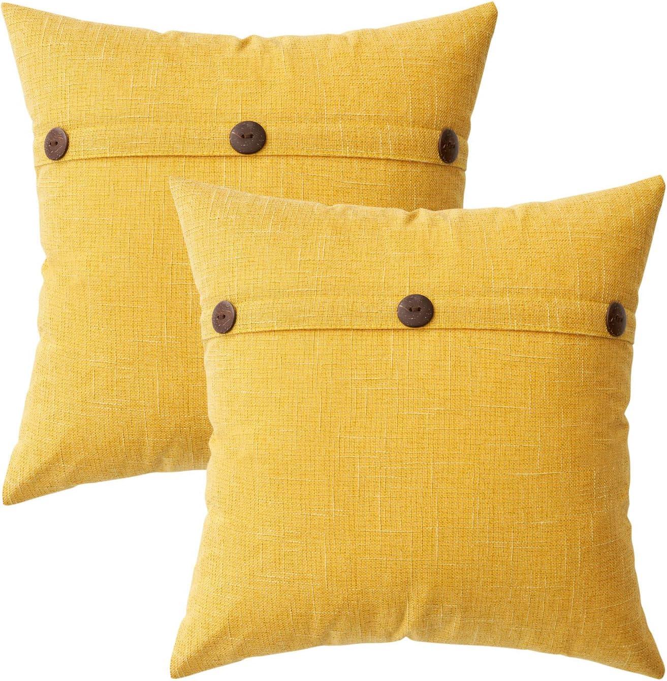 imageMIULEE Set of 2 Decorative Linen Throw Pillow Covers Cushion Case Triple Button Vintage Farmhouse Pillowcase for Couch Sofa Bed 12 x 20 Inch 30 x 50 cm BeigeBright Yellow