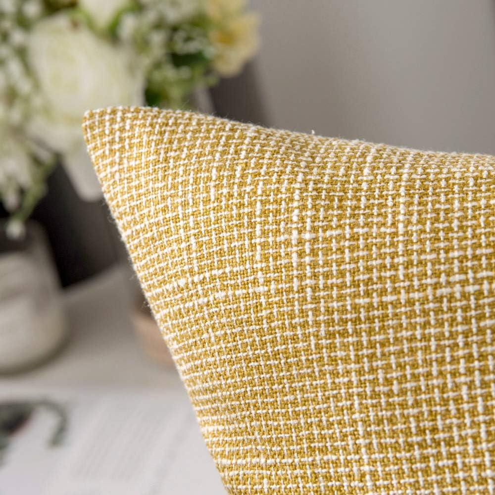 imageMIULEE Set of 2 Decorative Linen Throw Pillow Covers Cushion Case Triple Button Vintage Farmhouse Pillowcase for Couch Sofa Bed 12 x 20 Inch 30 x 50 cm BeigeYellow
