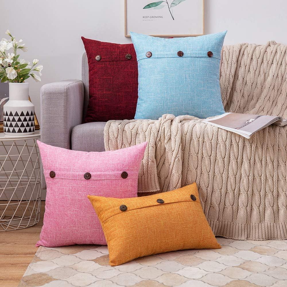 imageMIULEE Set of 2 Decorative Linen Throw Pillow Covers Cushion Case Triple Button Vintage Farmhouse Pillowcase for Couch Sofa Bed 12 x 20 Inch 30 x 50 cm BeigeWine Red