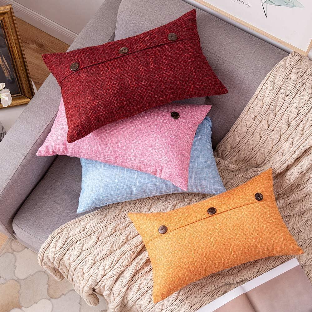 imageMIULEE Set of 2 Decorative Linen Throw Pillow Covers Cushion Case Triple Button Vintage Farmhouse Pillowcase for Couch Sofa Bed 12 x 20 Inch 30 x 50 cm BeigeWine Red