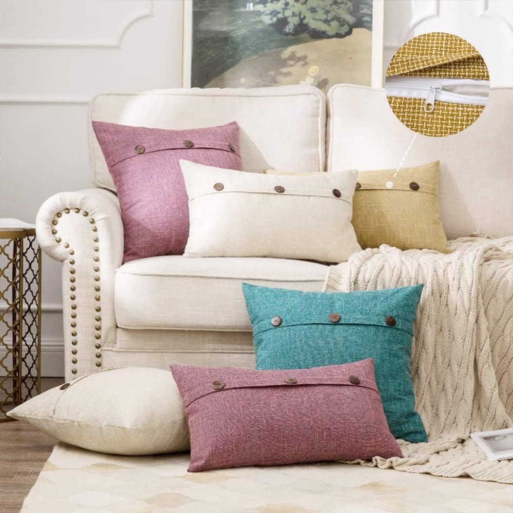 imageMIULEE Set of 2 Decorative Linen Throw Pillow Covers Cushion Case Triple Button Vintage Farmhouse Pillowcase for Couch Sofa Bed 12 x 20 Inch 30 x 50 cm BeigeYellow