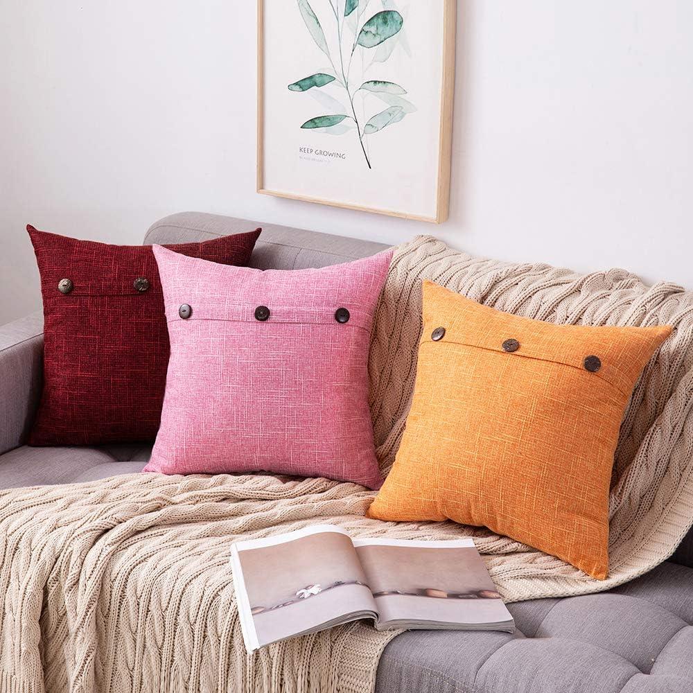 imageMIULEE Set of 2 Decorative Linen Throw Pillow Covers Cushion Case Triple Button Vintage Farmhouse Pillowcase for Couch Sofa Bed 12 x 20 Inch 30 x 50 cm BeigeWine Red