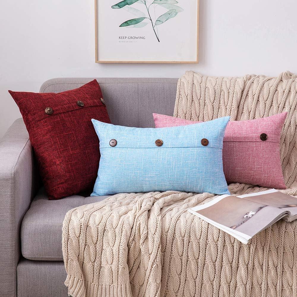 imageMIULEE Set of 2 Decorative Linen Throw Pillow Covers Cushion Case Triple Button Vintage Farmhouse Pillowcase for Couch Sofa Bed 12 x 20 Inch 30 x 50 cm BeigeWine Red