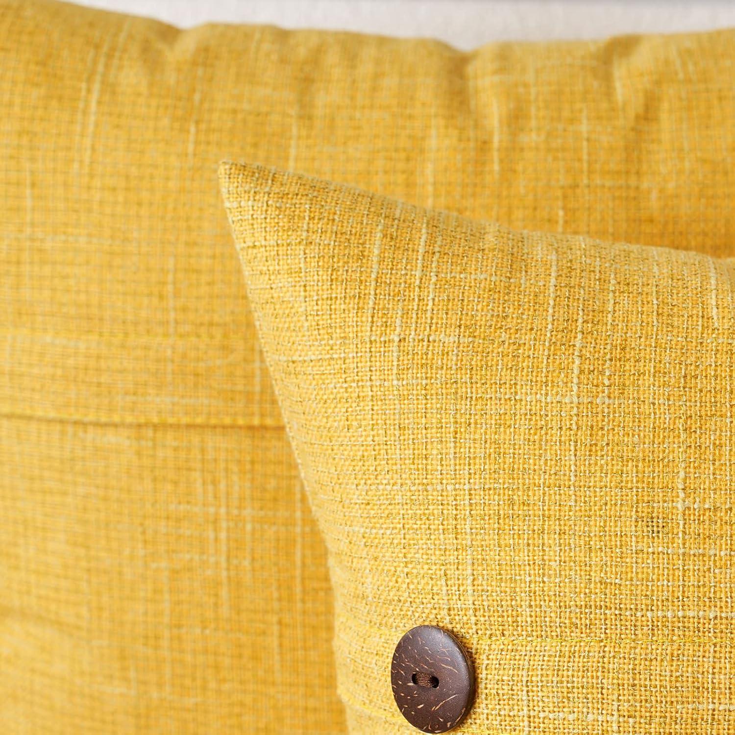 imageMIULEE Set of 2 Decorative Linen Throw Pillow Covers Cushion Case Triple Button Vintage Farmhouse Pillowcase for Couch Sofa Bed 12 x 20 Inch 30 x 50 cm BeigeBright Yellow