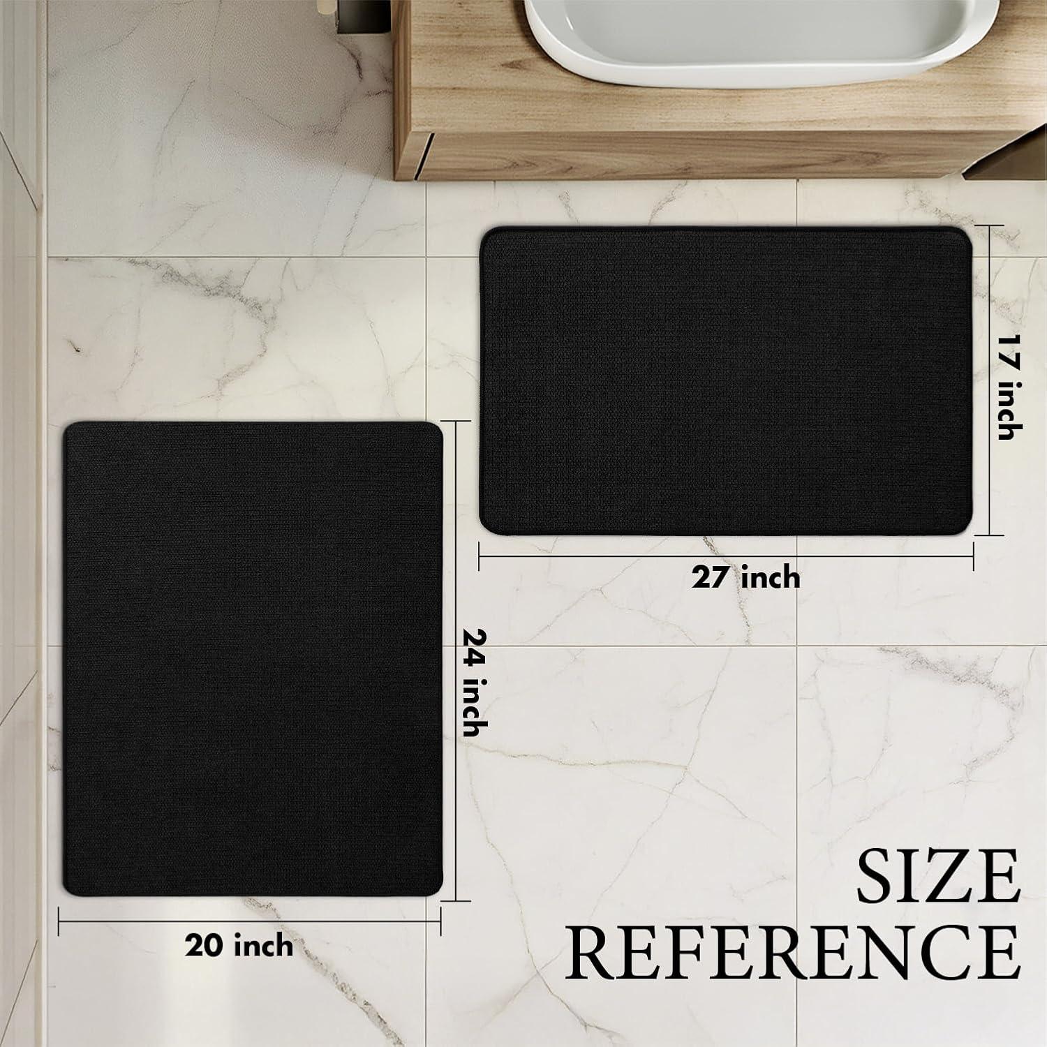 imageMIULEE Set of 2 Ultra Thin Bathroom Rugs Rubber Bath Mats for Bathroom Non Slip Quick Dry Absorbent Bath Rug Machine Washable Fit Under Door Shower Sink Home Decor Grey 17quotx27quot20quotx32quotBlack
