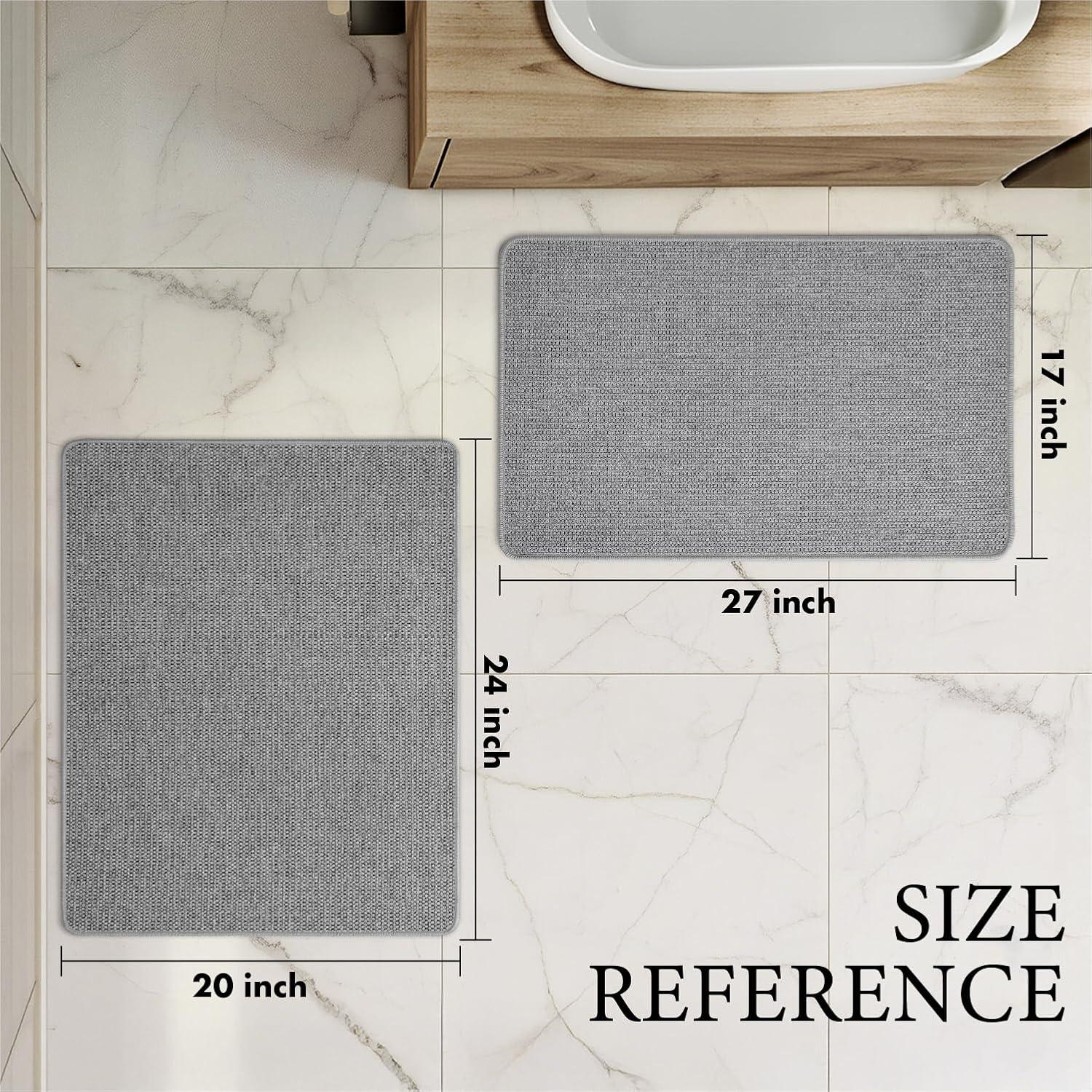 imageMIULEE Set of 2 Ultra Thin Bathroom Rugs Rubber Bath Mats for Bathroom Non Slip Quick Dry Absorbent Bath Rug Machine Washable Fit Under Door Shower Sink Home Decor Grey 17quotx27quot20quotx32quotGrey