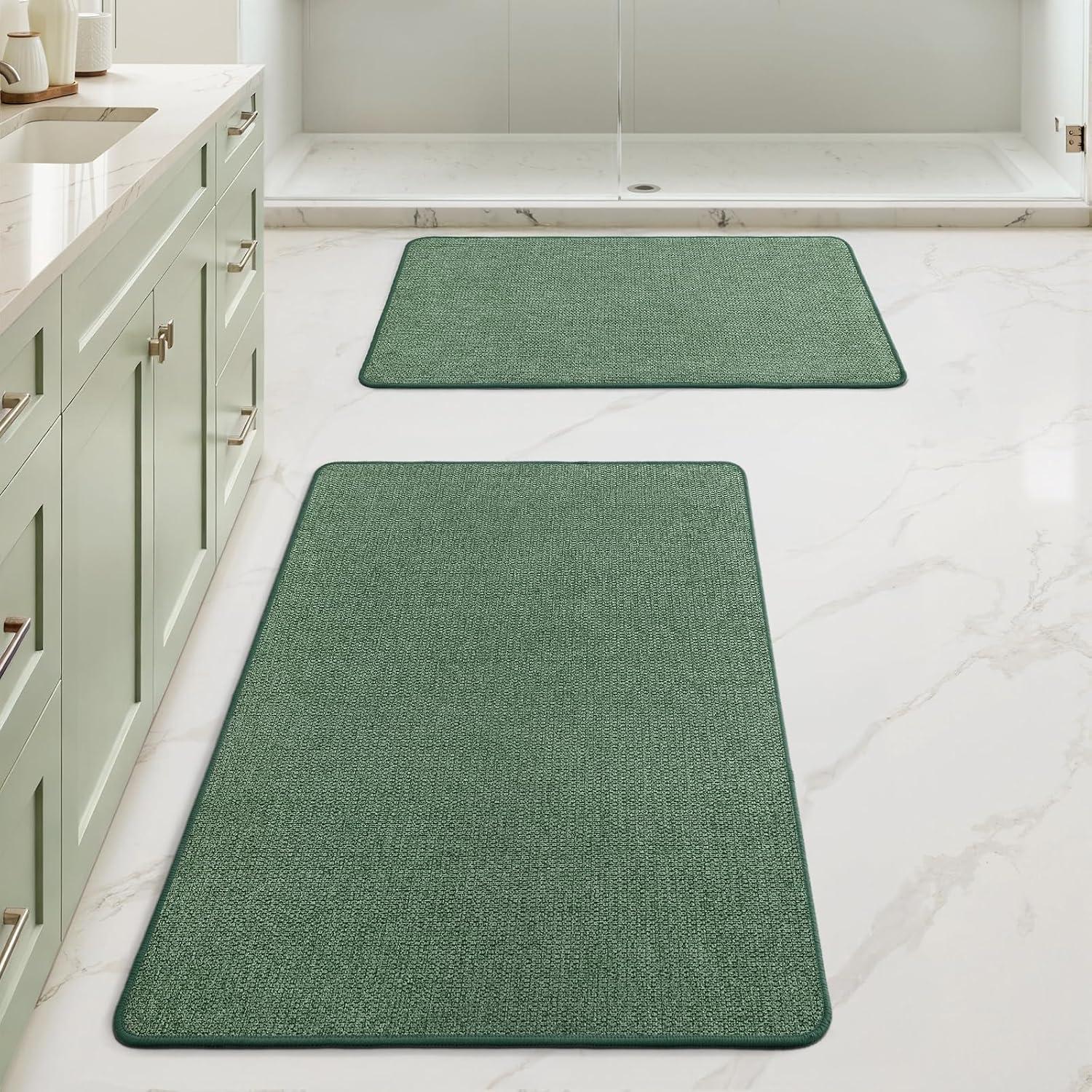 imageMIULEE Set of 2 Ultra Thin Bathroom Rugs Rubber Bath Mats for Bathroom Non Slip Quick Dry Absorbent Bath Rug Machine Washable Fit Under Door Shower Sink Home Decor Grey 17quotx27quot20quotx32quotChristmas Green