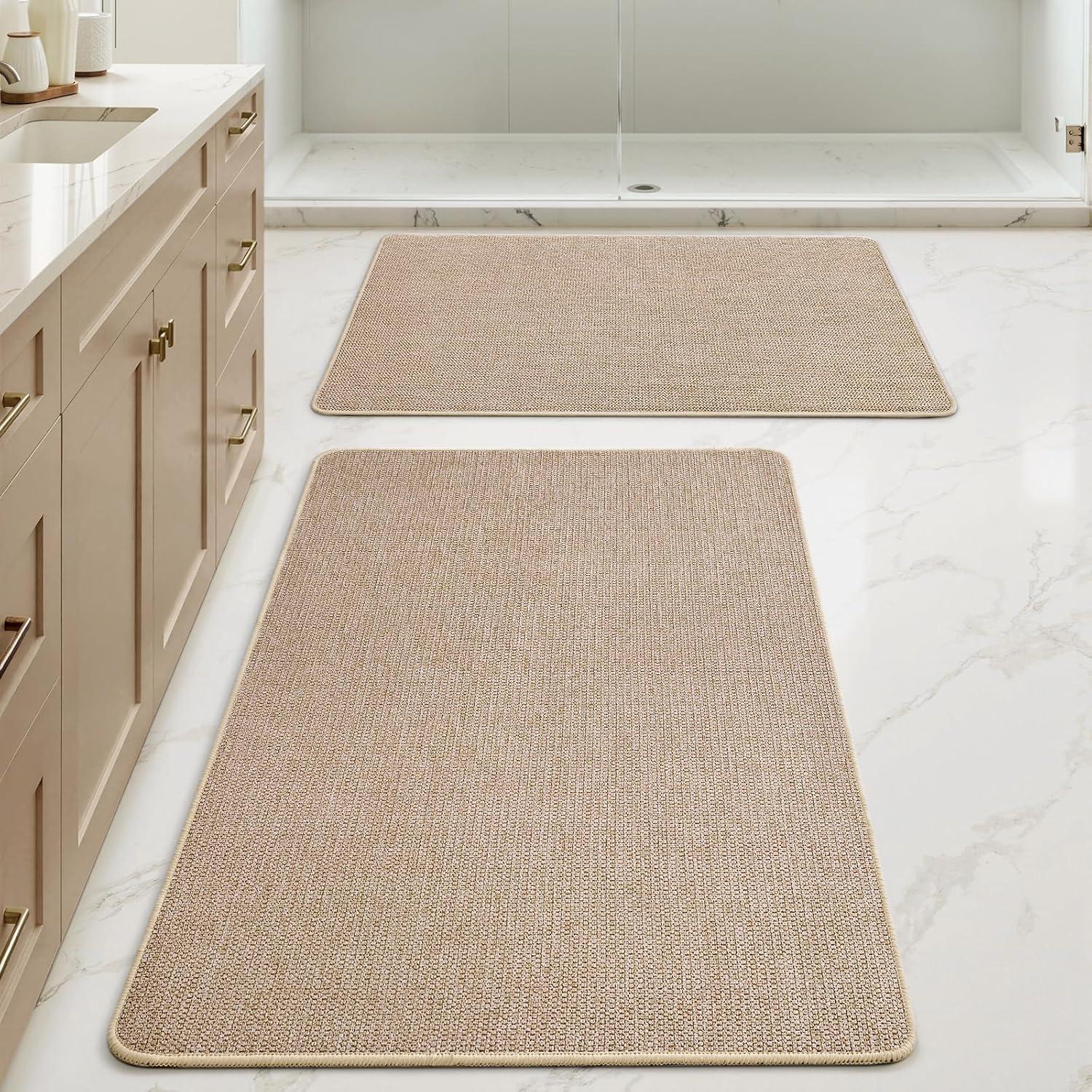 imageMIULEE Set of 2 Ultra Thin Bathroom Rugs Rubber Bath Mats for Bathroom Non Slip Quick Dry Absorbent Bath Rug Machine Washable Fit Under Door Shower Sink Home Decor Grey 17quotx27quot20quotx32quotBeige