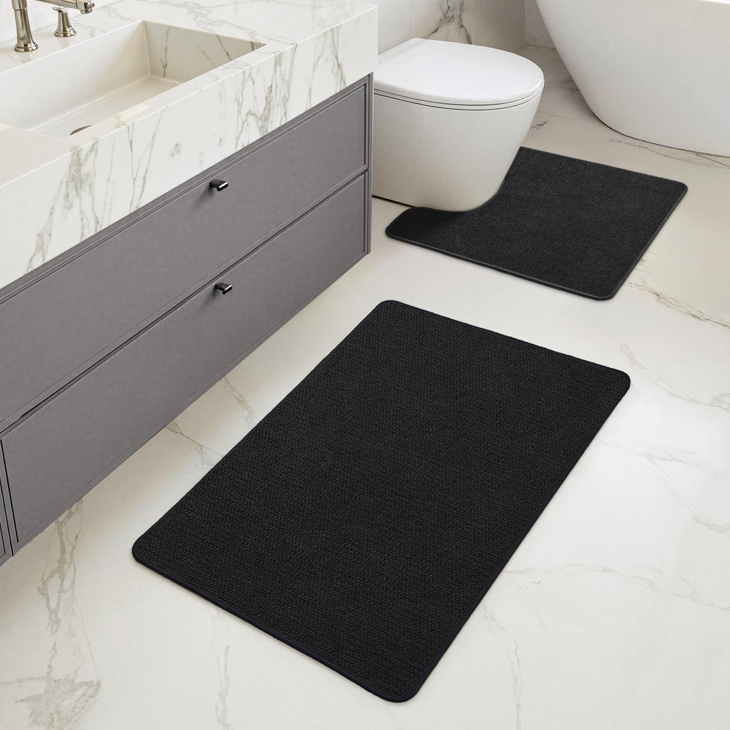 imageMIULEE Set of 2 Ultra Thin Bathroom Rugs Rubber Bath Mats for Bathroom Non Slip Quick Dry Absorbent Bath Rug Machine Washable Fit Under Door Shower Sink Home Decor Grey 17quotx27quot20quotx32quotBlack