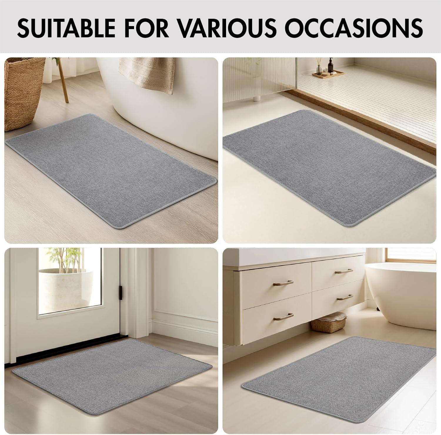 imageMIULEE Set of 2 Ultra Thin Bathroom Rugs Rubber Bath Mats for Bathroom Non Slip Quick Dry Absorbent Bath Rug Machine Washable Fit Under Door Shower Sink Home Decor Grey 17quotx27quot20quotx32quotGrey
