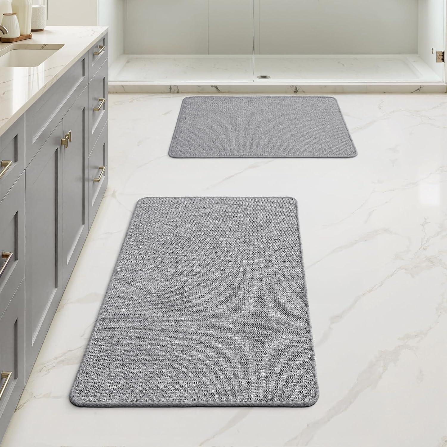 imageMIULEE Set of 2 Ultra Thin Bathroom Rugs Rubber Bath Mats for Bathroom Non Slip Quick Dry Absorbent Bath Rug Machine Washable Fit Under Door Shower Sink Home Decor Grey 17quotx27quot20quotx32quotGrey
