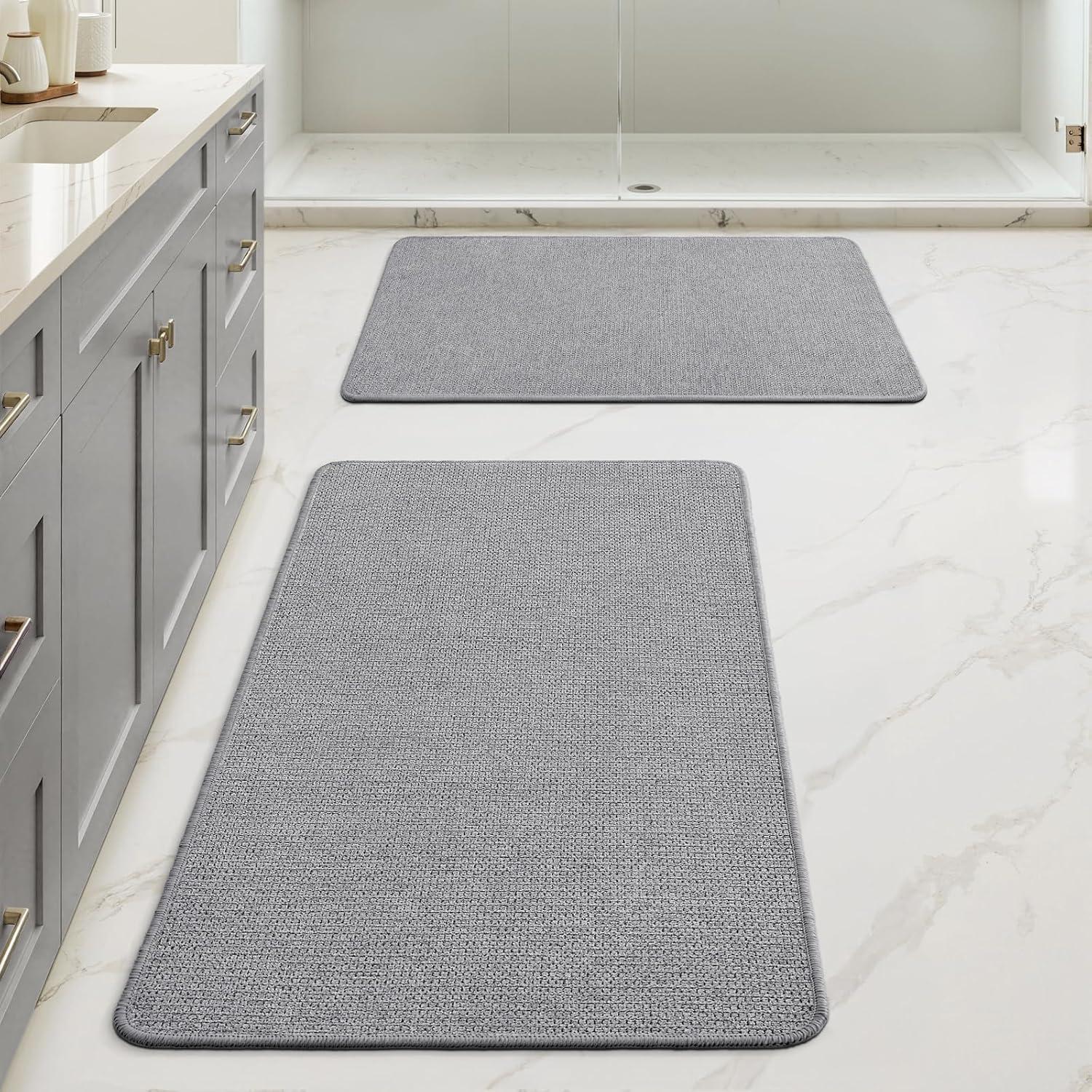 imageMIULEE Set of 2 Ultra Thin Bathroom Rugs Rubber Bath Mats for Bathroom Non Slip Quick Dry Absorbent Bath Rug Machine Washable Fit Under Door Shower Sink Home Decor Grey 17quotx27quot20quotx32quotGrey