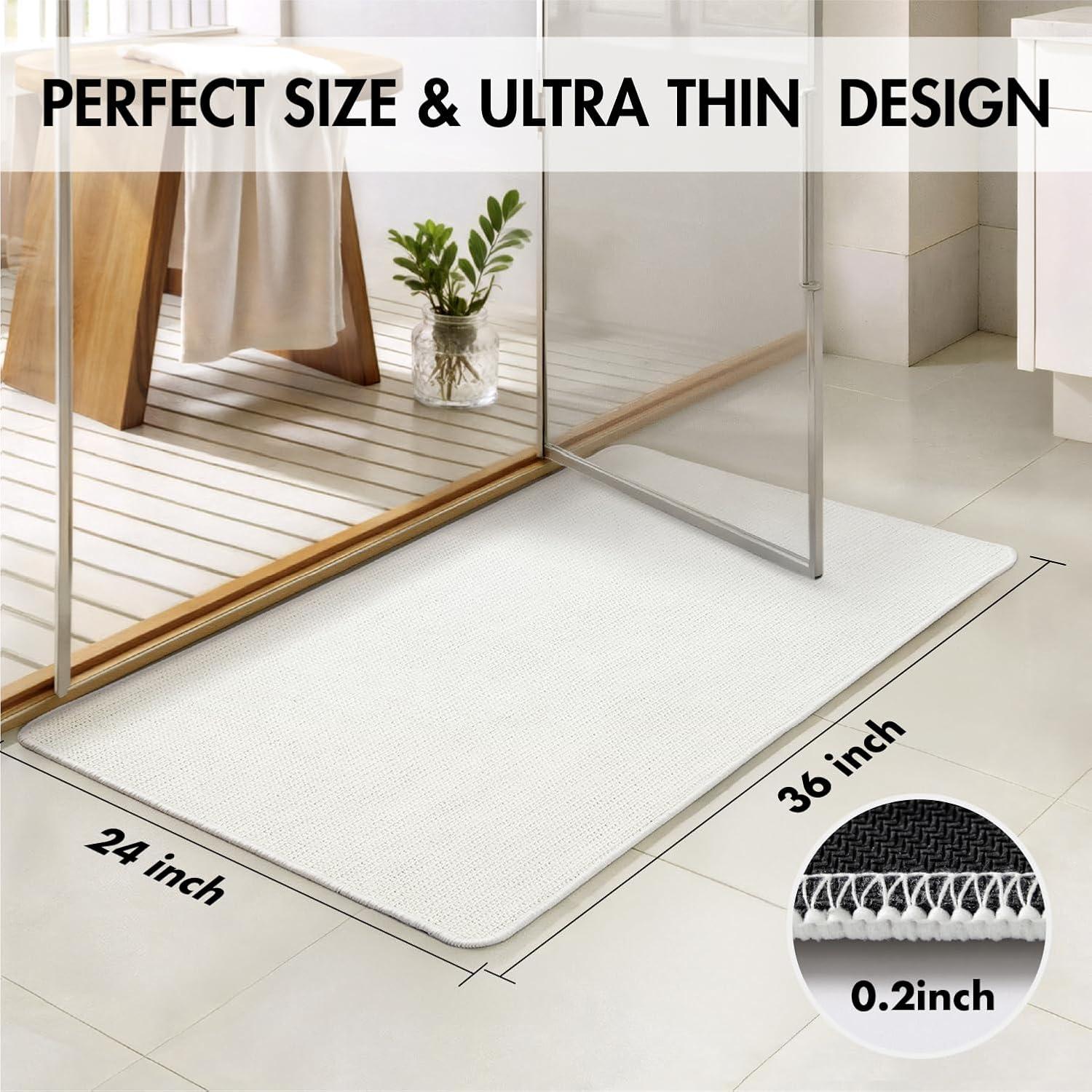 imageMIULEE Set of 2 Ultra Thin Bathroom Rugs Rubber Bath Mats for Bathroom Non Slip Quick Dry Absorbent Bath Rug Machine Washable Fit Under Door Shower Sink Home Decor Grey 17quotx27quot20quotx32quotWhite