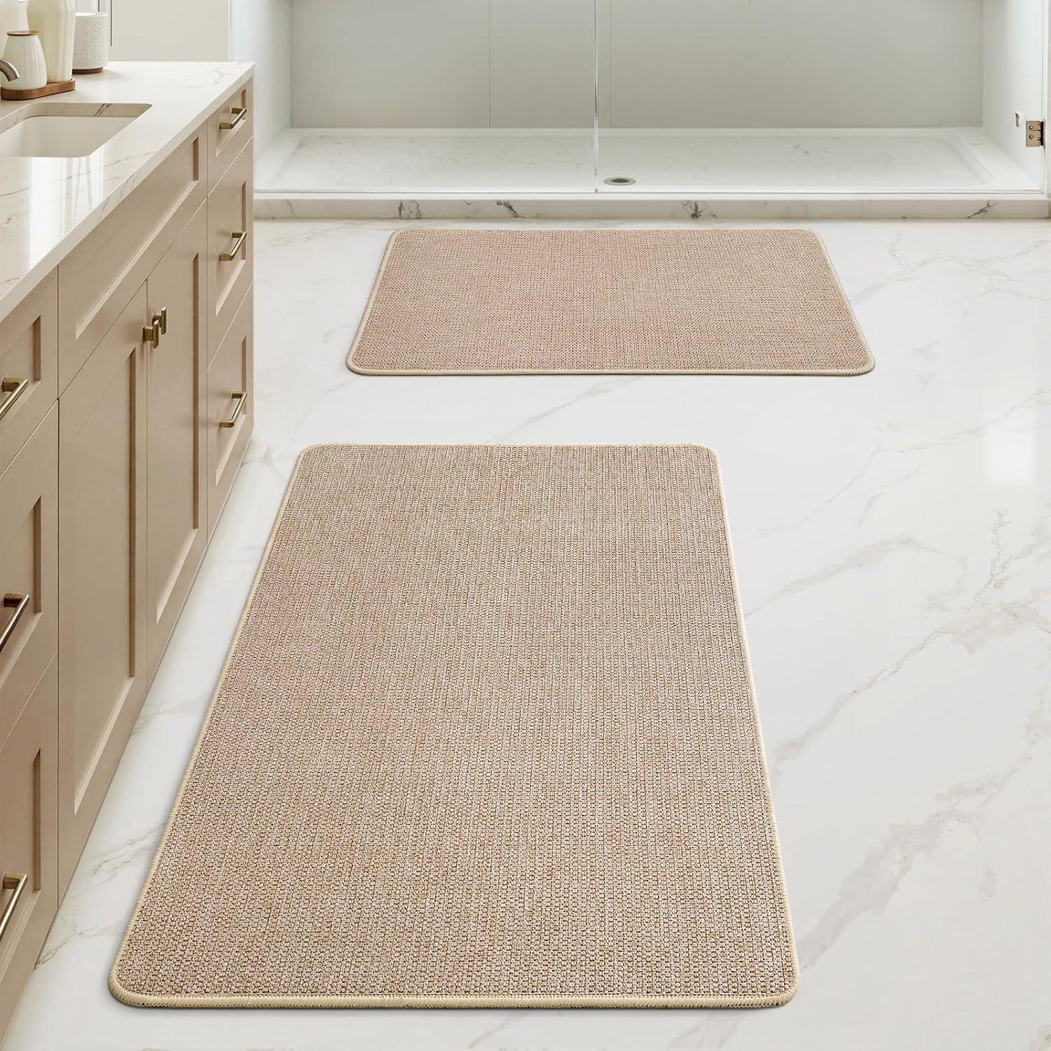 imageMIULEE Set of 2 Ultra Thin Bathroom Rugs Rubber Bath Mats for Bathroom Non Slip Quick Dry Absorbent Bath Rug Machine Washable Fit Under Door Shower Sink Home Decor Grey 17quotx27quot20quotx32quotBeige