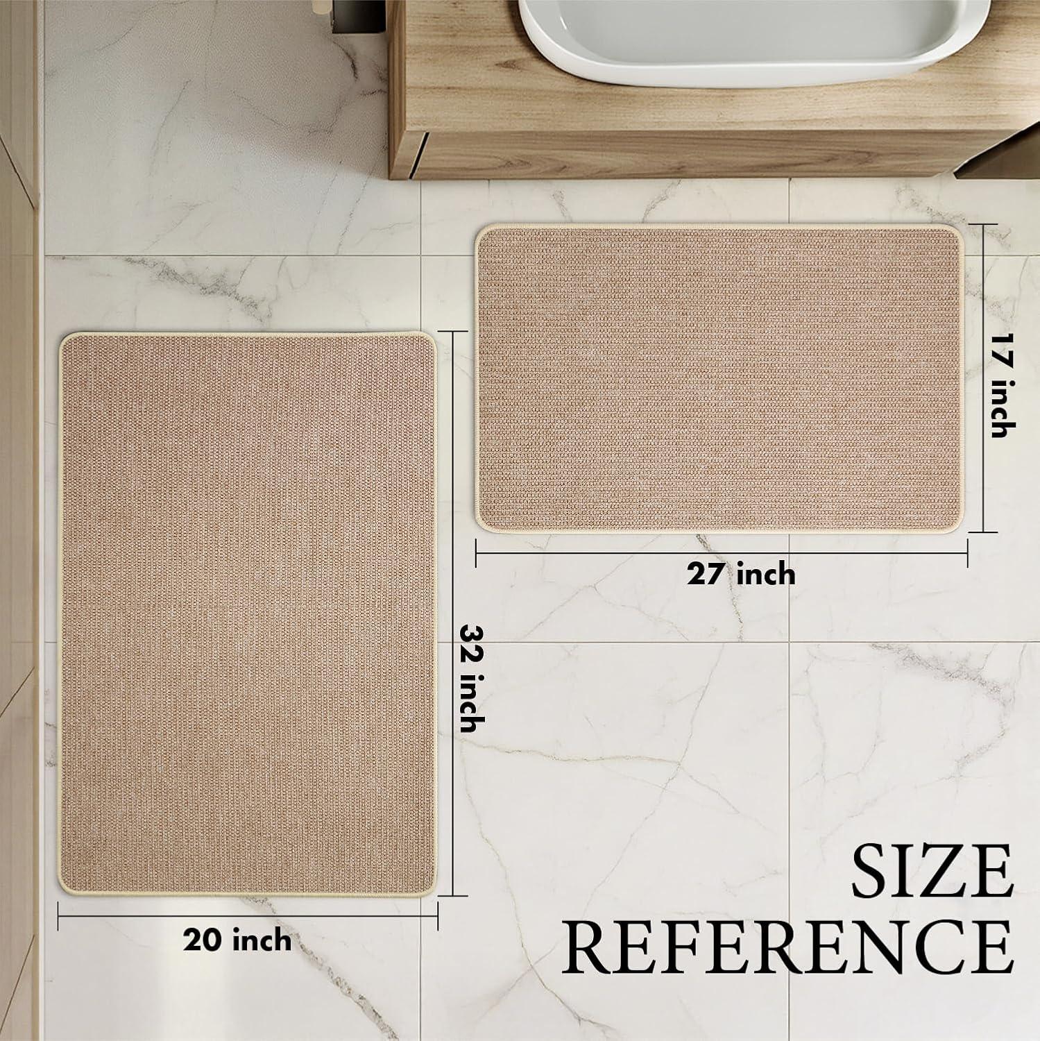 imageMIULEE Set of 2 Ultra Thin Bathroom Rugs Rubber Bath Mats for Bathroom Non Slip Quick Dry Absorbent Bath Rug Machine Washable Fit Under Door Shower Sink Home Decor Grey 17quotx27quot20quotx32quotBeige
