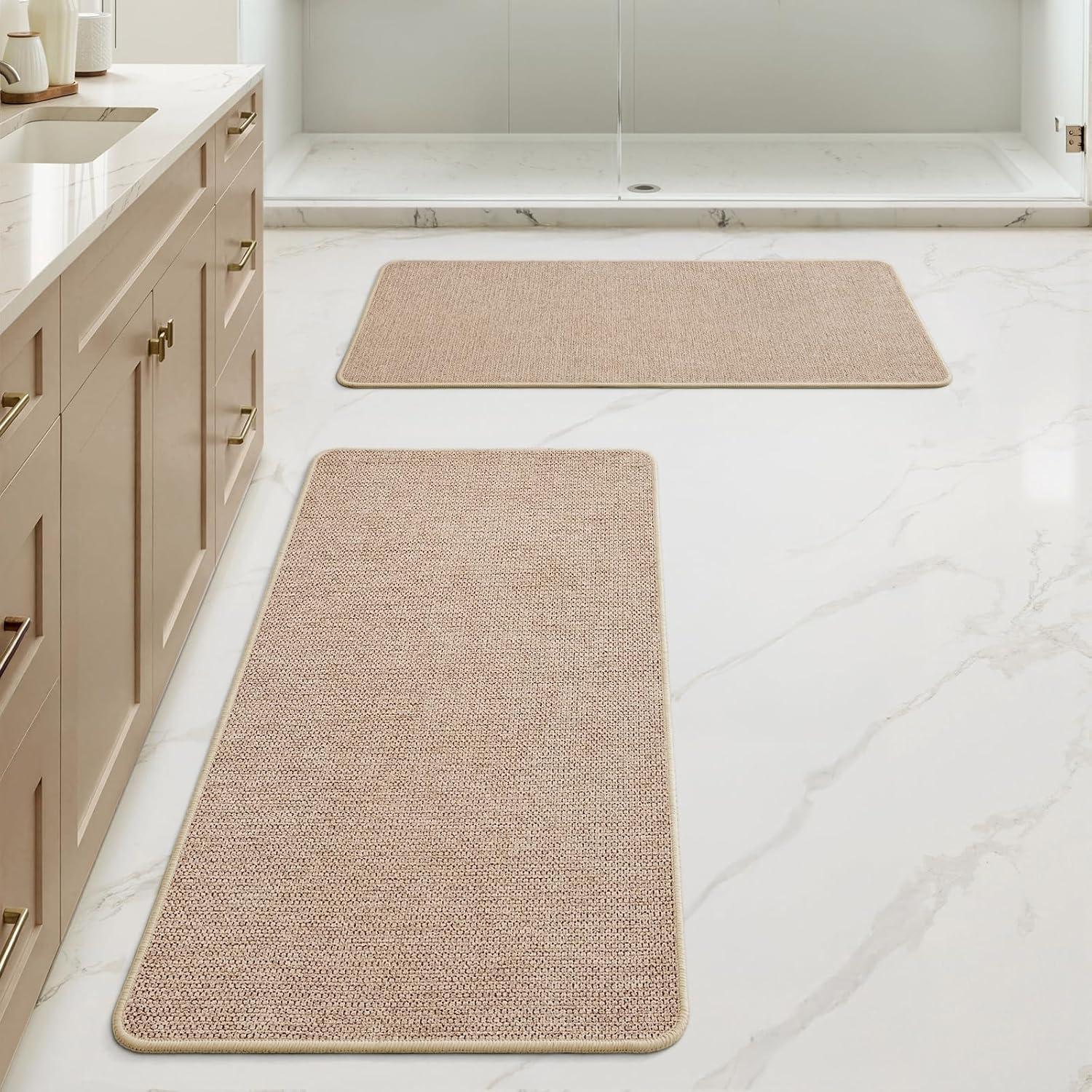 imageMIULEE Set of 2 Ultra Thin Bathroom Rugs Rubber Bath Mats for Bathroom Non Slip Quick Dry Absorbent Bath Rug Machine Washable Fit Under Door Shower Sink Home Decor Grey 17quotx27quot20quotx32quotBeige