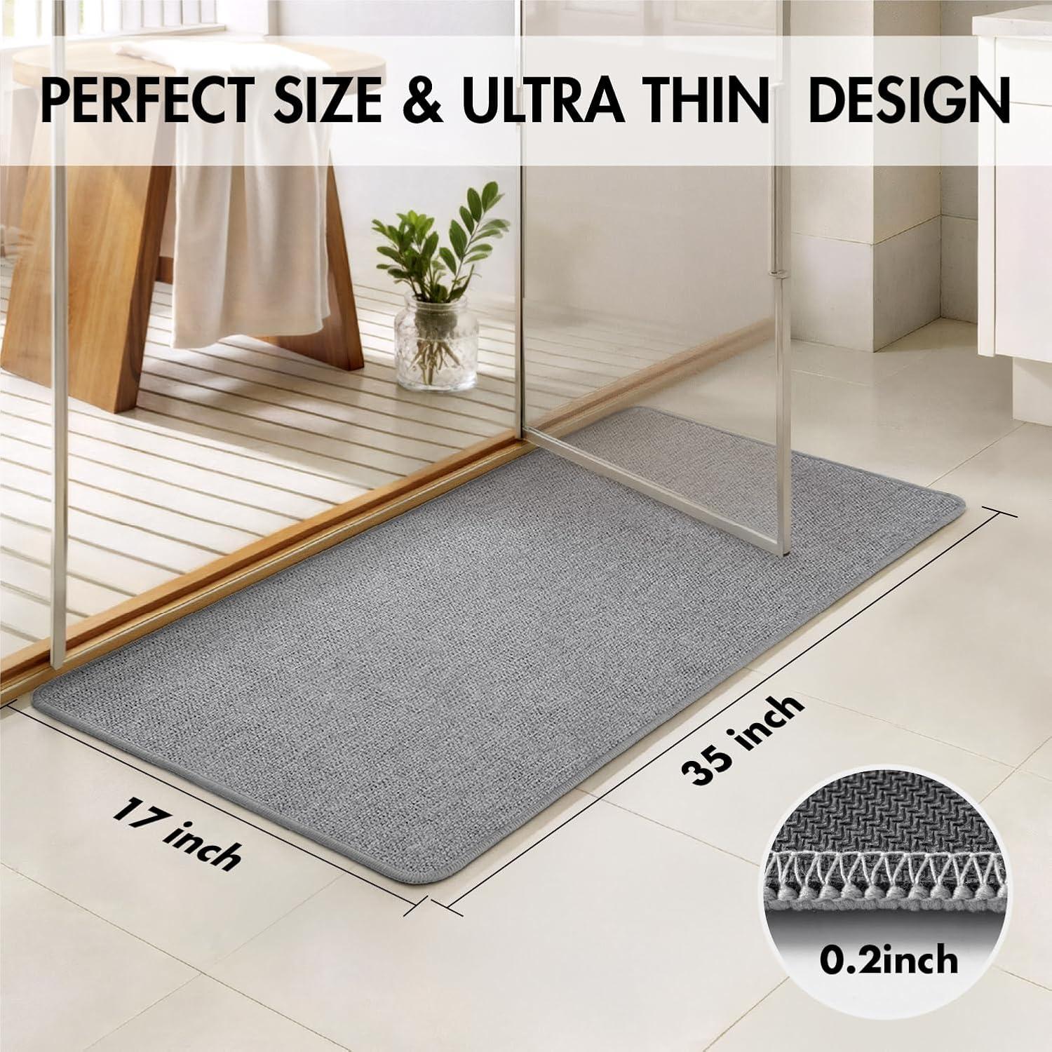 imageMIULEE Set of 2 Ultra Thin Bathroom Rugs Rubber Bath Mats for Bathroom Non Slip Quick Dry Absorbent Bath Rug Machine Washable Fit Under Door Shower Sink Home Decor Grey 17quotx27quot20quotx32quotGrey