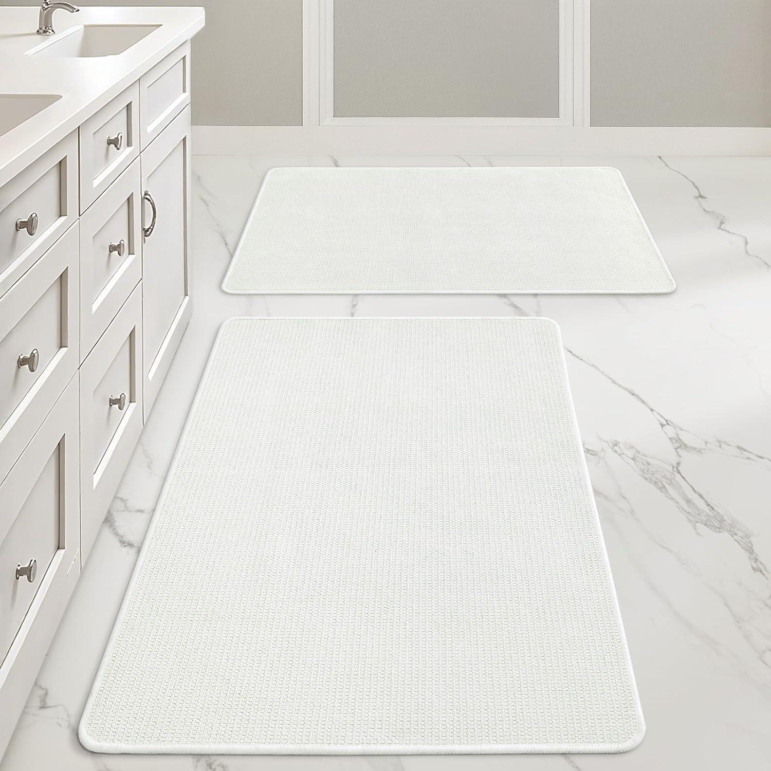 imageMIULEE Set of 2 Ultra Thin Bathroom Rugs Rubber Bath Mats for Bathroom Non Slip Quick Dry Absorbent Bath Rug Machine Washable Fit Under Door Shower Sink Home Decor Grey 17quotx27quot20quotx32quotWhite