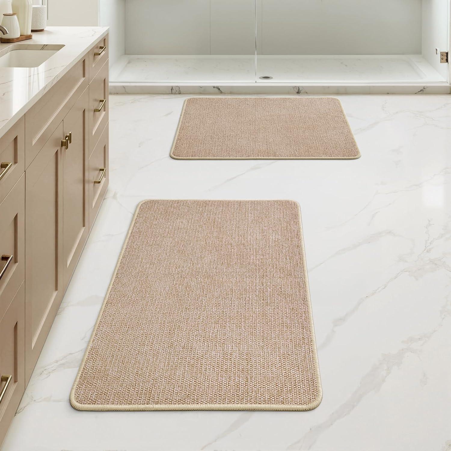 imageMIULEE Set of 2 Ultra Thin Bathroom Rugs Rubber Bath Mats for Bathroom Non Slip Quick Dry Absorbent Bath Rug Machine Washable Fit Under Door Shower Sink Home Decor Grey 17quotx27quot20quotx32quotBeige