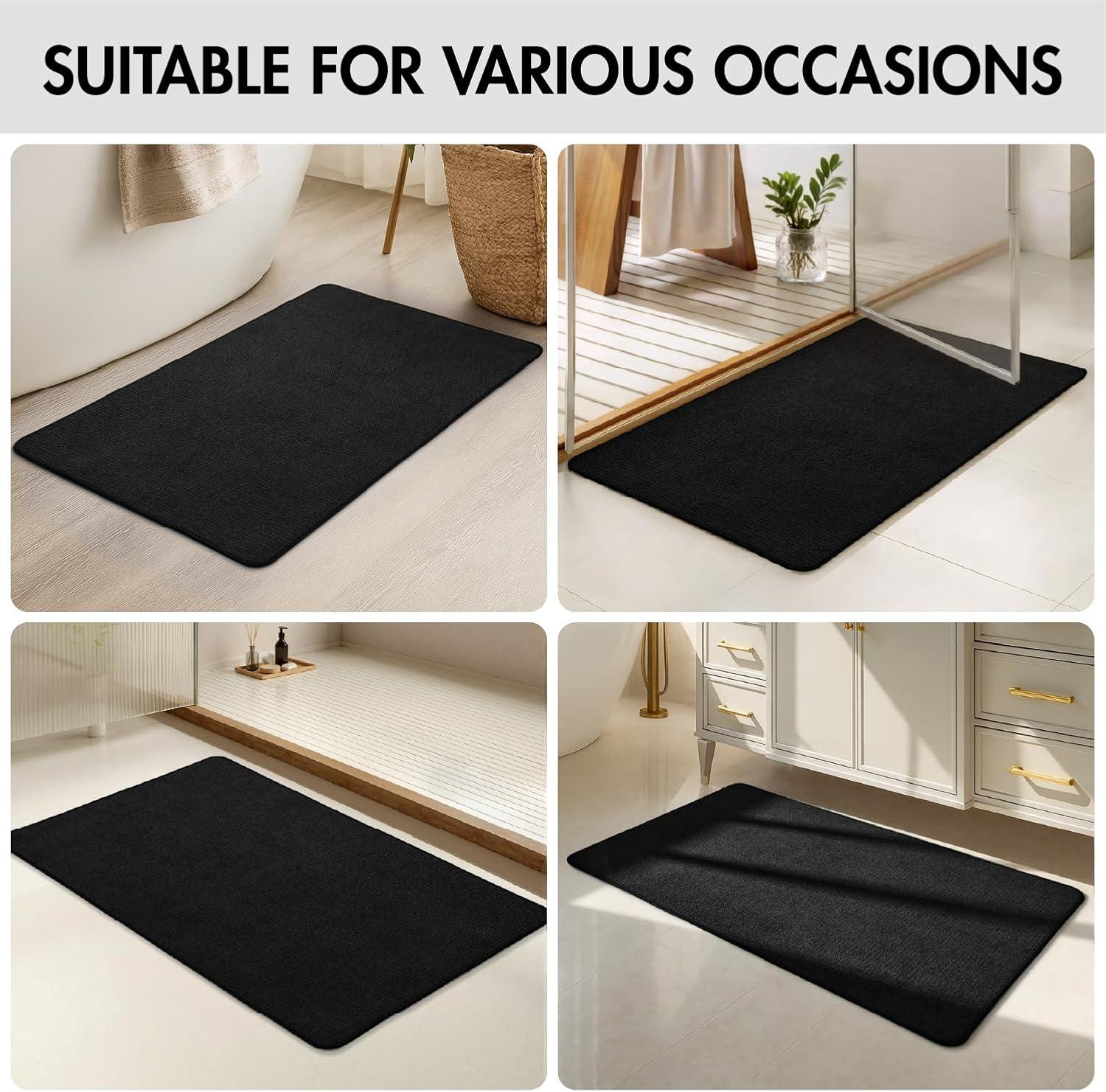 imageMIULEE Set of 2 Ultra Thin Bathroom Rugs Rubber Bath Mats for Bathroom Non Slip Quick Dry Absorbent Bath Rug Machine Washable Fit Under Door Shower Sink Home Decor Grey 17quotx27quot20quotx32quotBlack