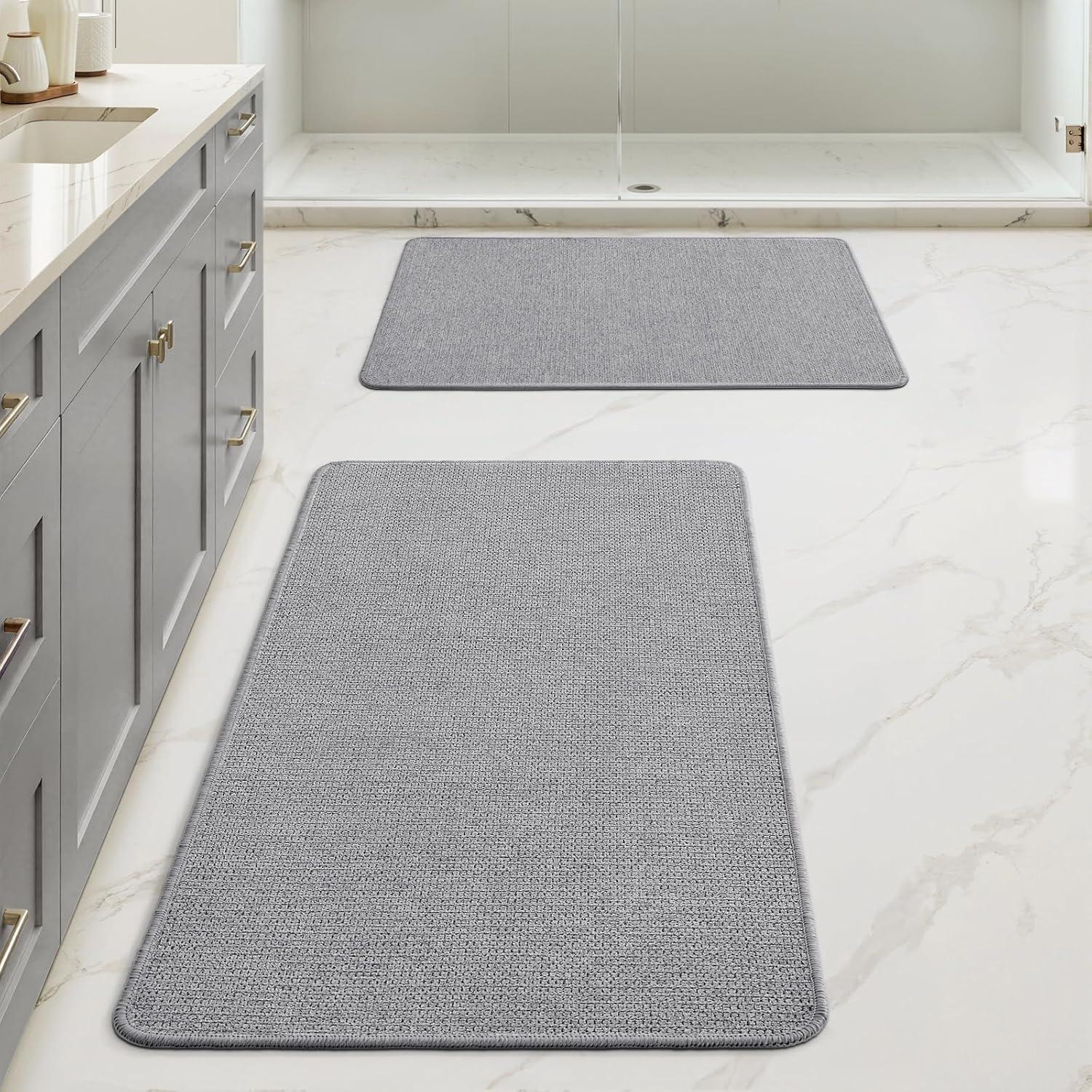 imageMIULEE Set of 2 Ultra Thin Bathroom Rugs Rubber Bath Mats for Bathroom Non Slip Quick Dry Absorbent Bath Rug Machine Washable Fit Under Door Shower Sink Home Decor Grey 17quotx27quot20quotx32quotGrey