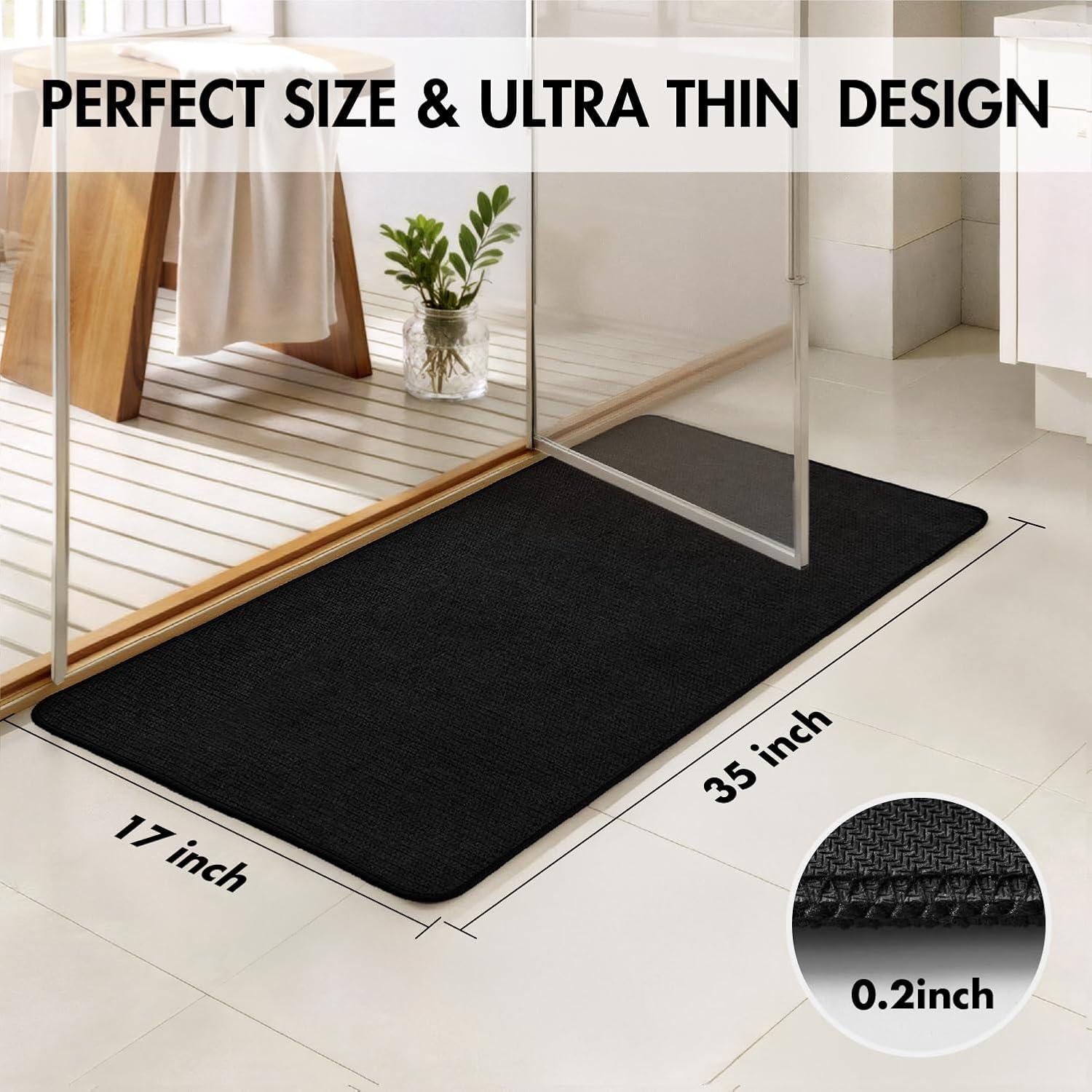 imageMIULEE Set of 2 Ultra Thin Bathroom Rugs Rubber Bath Mats for Bathroom Non Slip Quick Dry Absorbent Bath Rug Machine Washable Fit Under Door Shower Sink Home Decor Grey 17quotx27quot20quotx32quotBlack