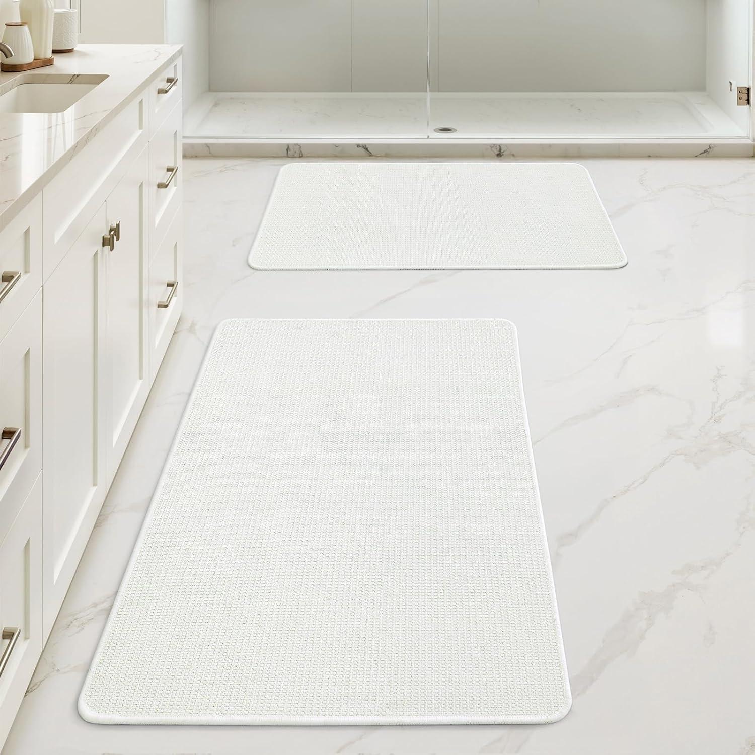 imageMIULEE Set of 2 Ultra Thin Bathroom Rugs Rubber Bath Mats for Bathroom Non Slip Quick Dry Absorbent Bath Rug Machine Washable Fit Under Door Shower Sink Home Decor Grey 17quotx27quot20quotx32quotWhite
