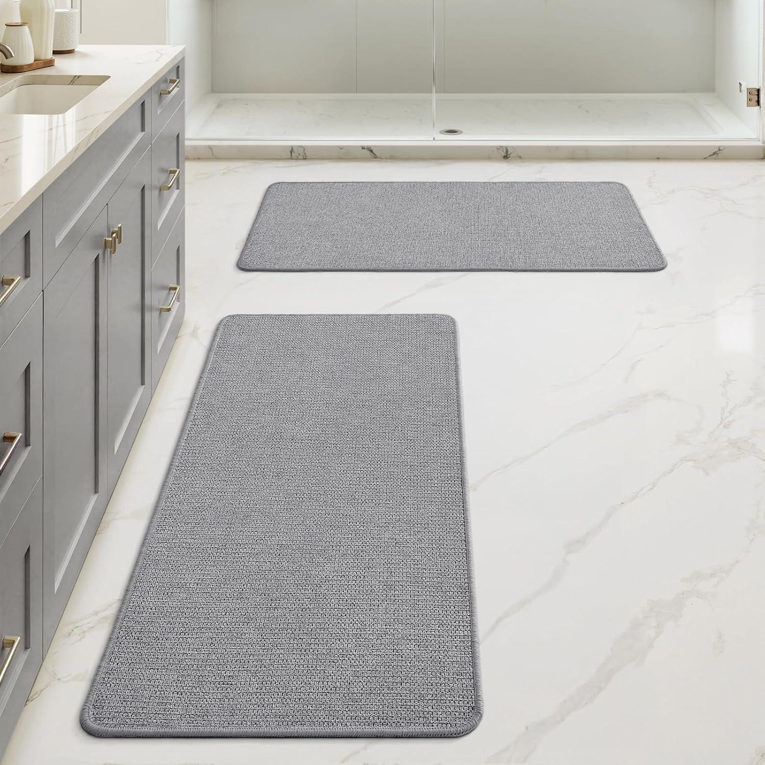 imageMIULEE Set of 2 Ultra Thin Bathroom Rugs Rubber Bath Mats for Bathroom Non Slip Quick Dry Absorbent Bath Rug Machine Washable Fit Under Door Shower Sink Home Decor Grey 17quotx27quot20quotx32quotGrey