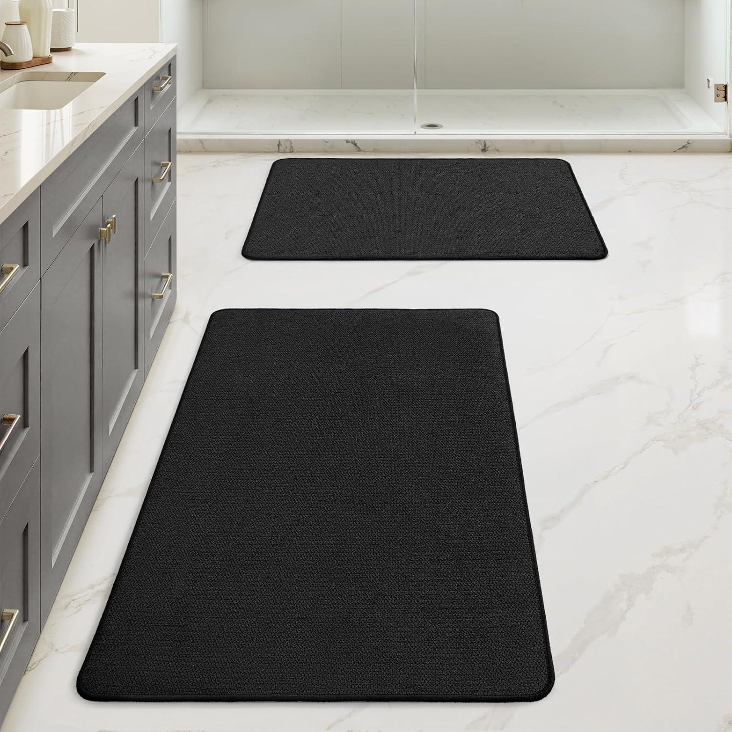 imageMIULEE Set of 2 Ultra Thin Bathroom Rugs Rubber Bath Mats for Bathroom Non Slip Quick Dry Absorbent Bath Rug Machine Washable Fit Under Door Shower Sink Home Decor Grey 17quotx27quot20quotx32quotBlack