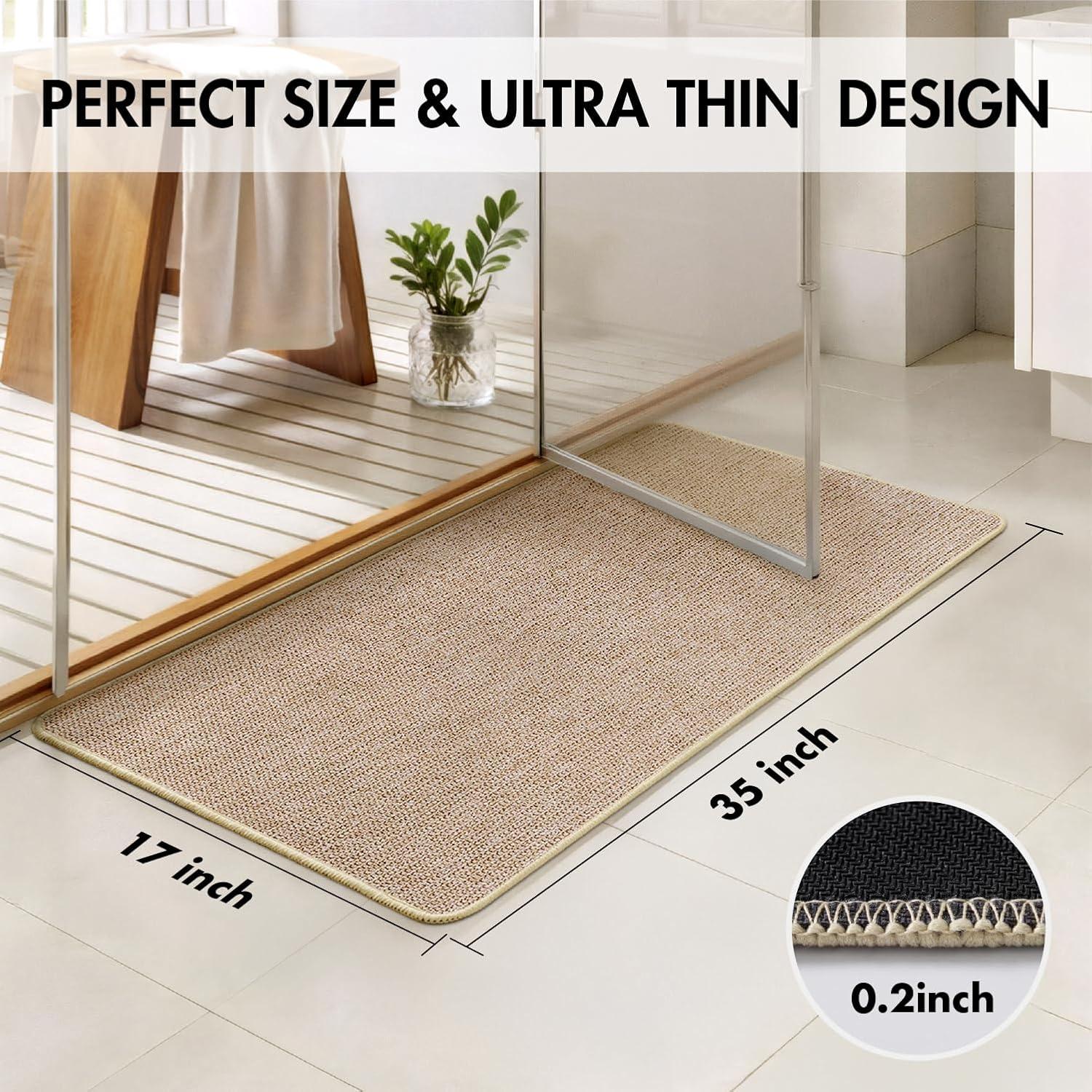 imageMIULEE Set of 2 Ultra Thin Bathroom Rugs Rubber Bath Mats for Bathroom Non Slip Quick Dry Absorbent Bath Rug Machine Washable Fit Under Door Shower Sink Home Decor Grey 17quotx27quot20quotx32quotBeige