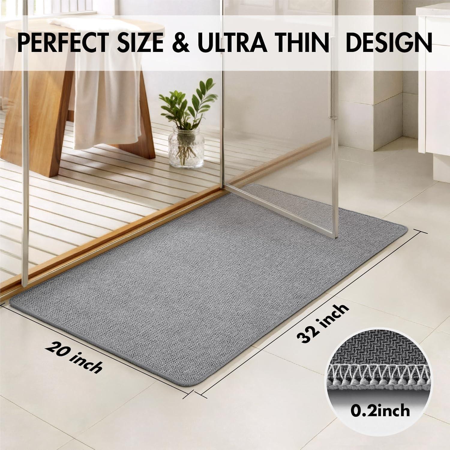 imageMIULEE Set of 2 Ultra Thin Bathroom Rugs Rubber Bath Mats for Bathroom Non Slip Quick Dry Absorbent Bath Rug Machine Washable Fit Under Door Shower Sink Home Decor Grey 17quotx27quot20quotx32quotGrey