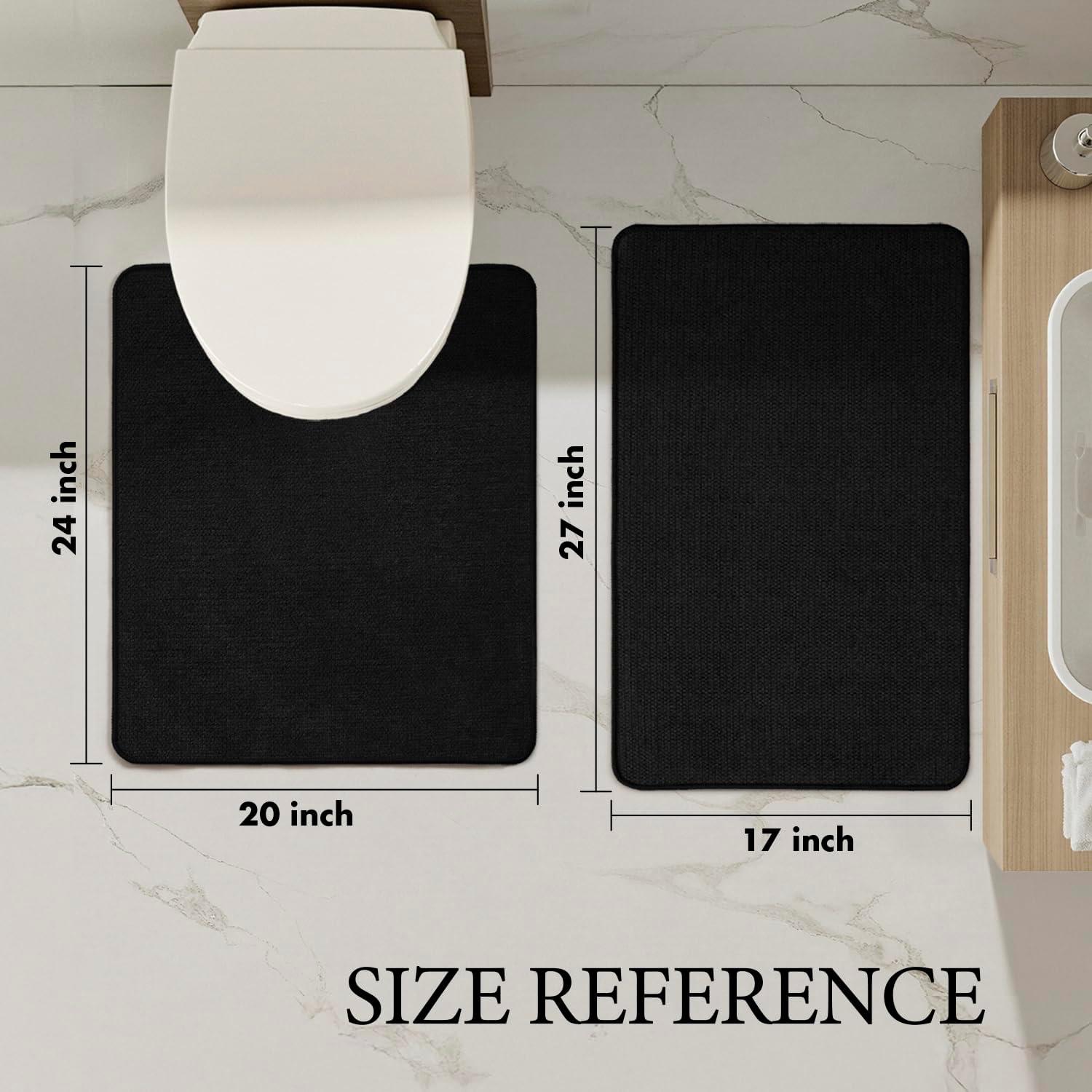 imageMIULEE Set of 2 Ultra Thin Bathroom Rugs Rubber Bath Mats for Bathroom Non Slip Quick Dry Absorbent Bath Rug Machine Washable Fit Under Door Shower Sink Home Decor Grey 17quotx27quot20quotx32quotBlack