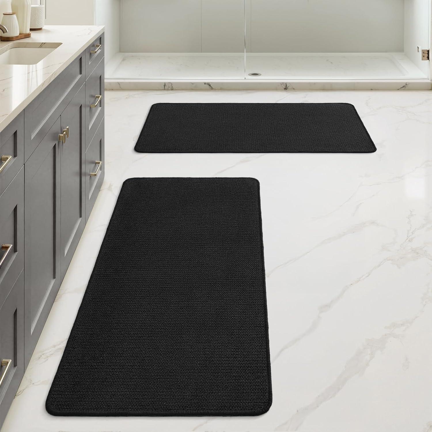 imageMIULEE Set of 2 Ultra Thin Bathroom Rugs Rubber Bath Mats for Bathroom Non Slip Quick Dry Absorbent Bath Rug Machine Washable Fit Under Door Shower Sink Home Decor Grey 17quotx27quot20quotx32quotBlack