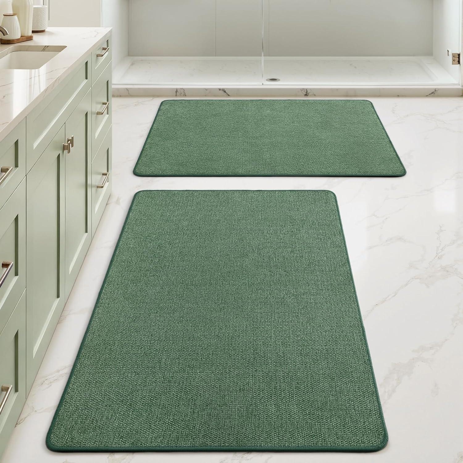 imageMIULEE Set of 2 Ultra Thin Bathroom Rugs Rubber Bath Mats for Bathroom Non Slip Quick Dry Absorbent Bath Rug Machine Washable Fit Under Door Shower Sink Home Decor Grey 17quotx27quot20quotx32quotChristmas Green