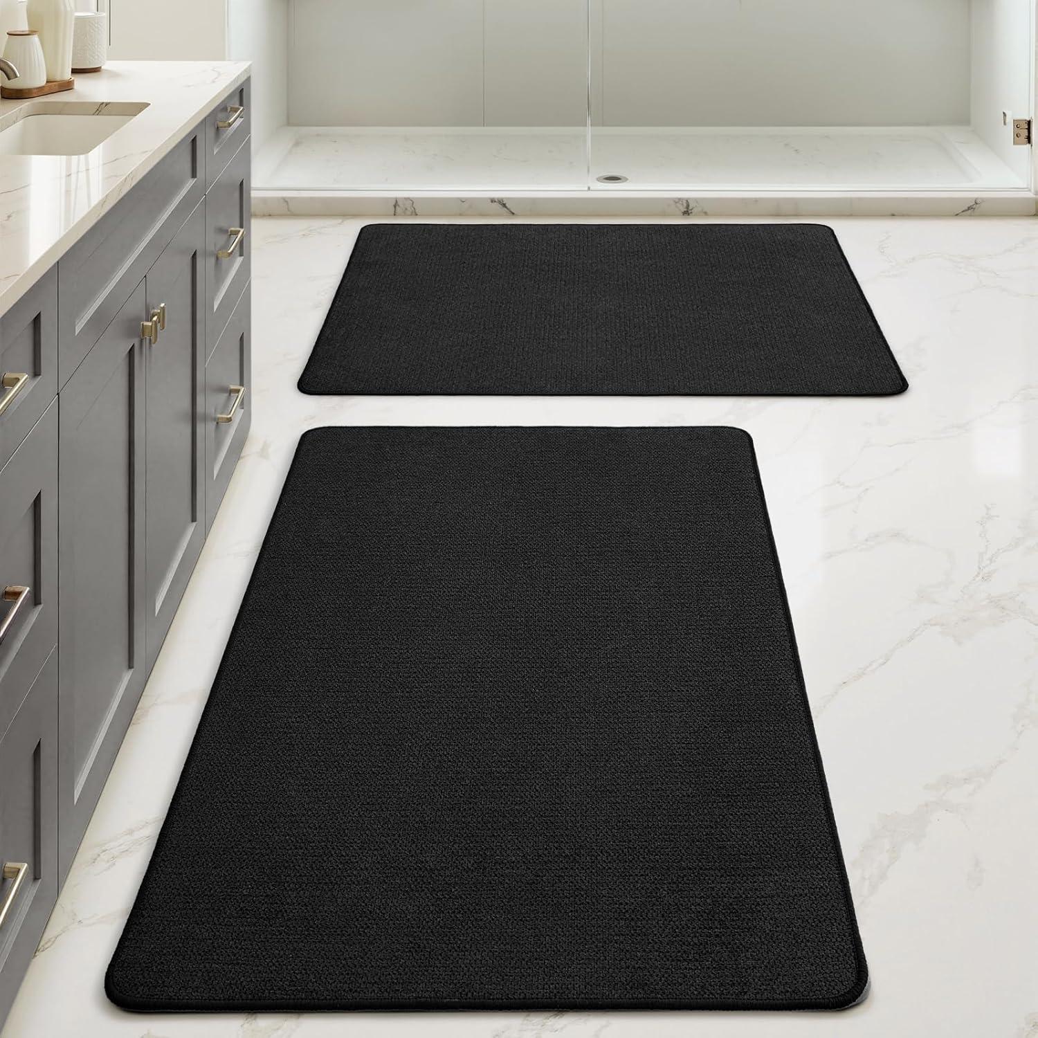 imageMIULEE Set of 2 Ultra Thin Bathroom Rugs Rubber Bath Mats for Bathroom Non Slip Quick Dry Absorbent Bath Rug Machine Washable Fit Under Door Shower Sink Home Decor Grey 17quotx27quot20quotx32quotBlack