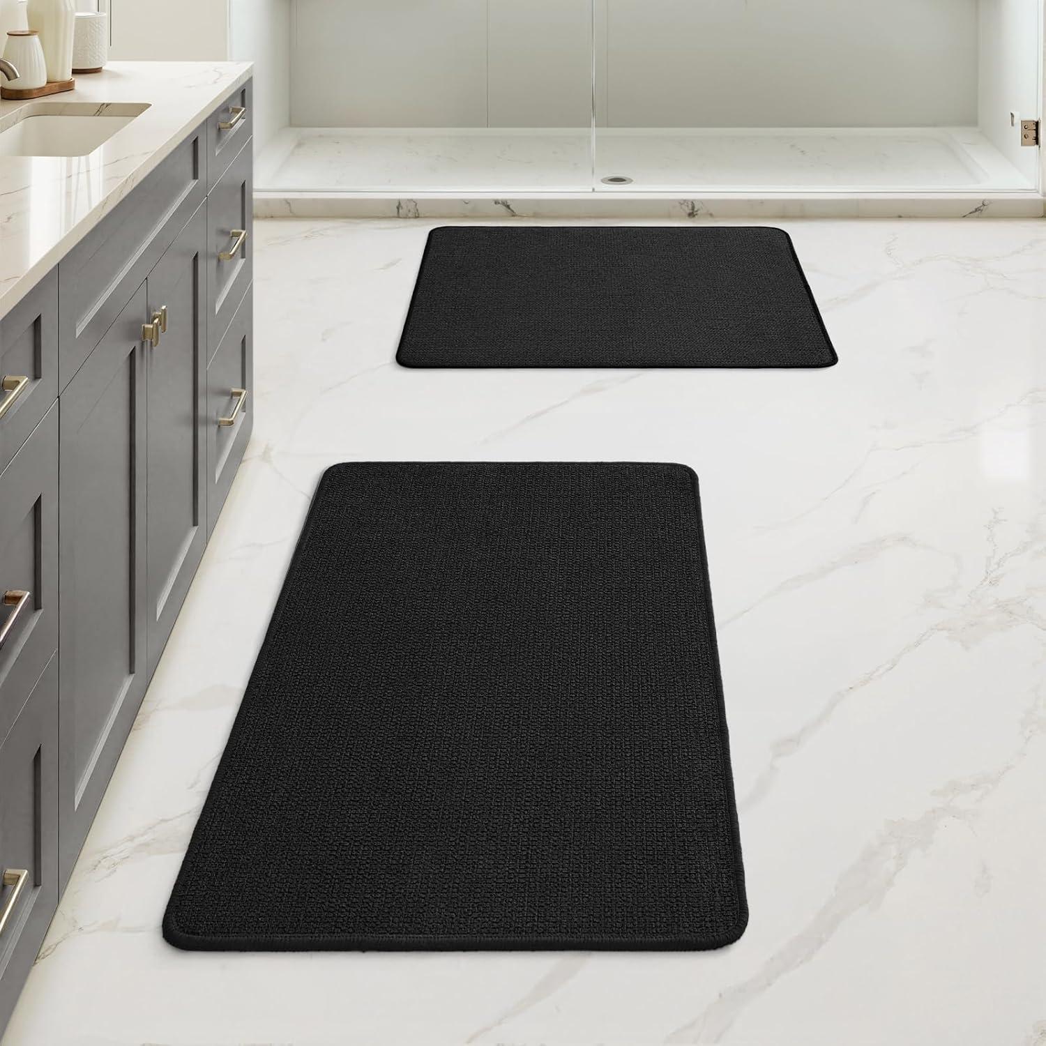 imageMIULEE Set of 2 Ultra Thin Bathroom Rugs Rubber Bath Mats for Bathroom Non Slip Quick Dry Absorbent Bath Rug Machine Washable Fit Under Door Shower Sink Home Decor Grey 17quotx27quot20quotx32quotBlack