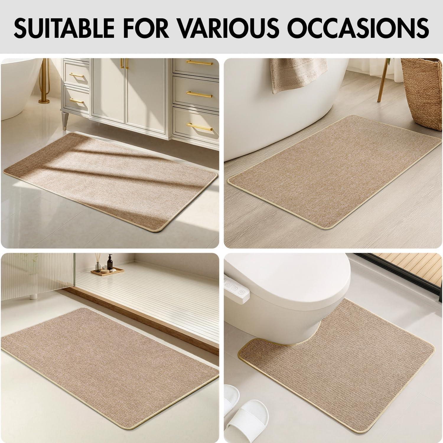 imageMIULEE Set of 2 Ultra Thin Bathroom Rugs Rubber Bath Mats for Bathroom Non Slip Quick Dry Absorbent Bath Rug Machine Washable Fit Under Door Shower Sink Home Decor Grey 17quotx27quot20quotx32quotBeige