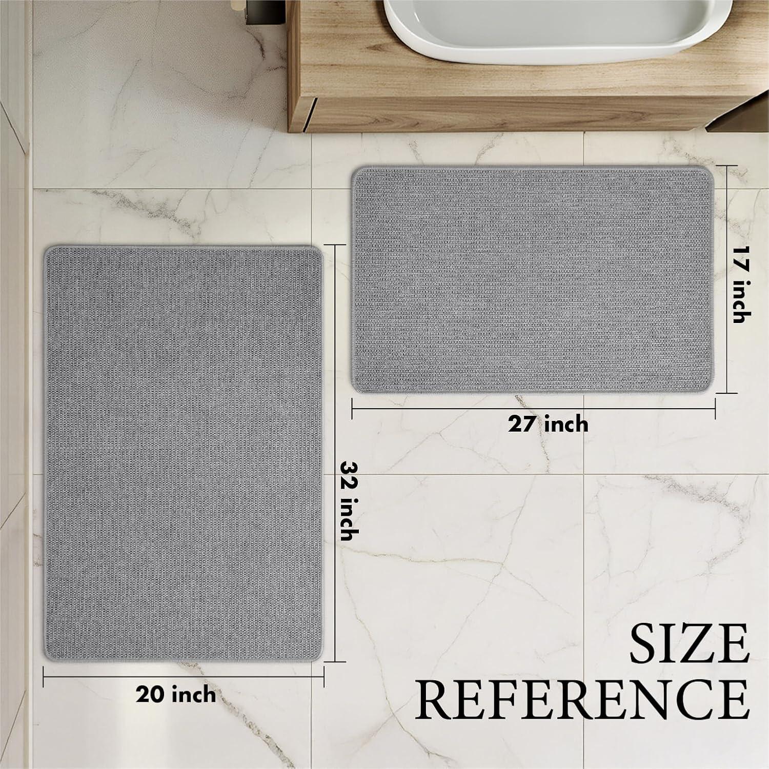 imageMIULEE Set of 2 Ultra Thin Bathroom Rugs Rubber Bath Mats for Bathroom Non Slip Quick Dry Absorbent Bath Rug Machine Washable Fit Under Door Shower Sink Home Decor Grey 17quotx27quot20quotx32quotGrey
