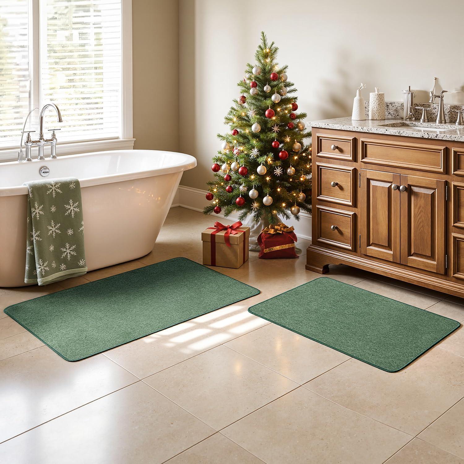 imageMIULEE Set of 2 Ultra Thin Bathroom Rugs Rubber Bath Mats for Bathroom Non Slip Quick Dry Absorbent Bath Rug Machine Washable Fit Under Door Shower Sink Home Decor Grey 17quotx27quot20quotx32quotChristmas Green