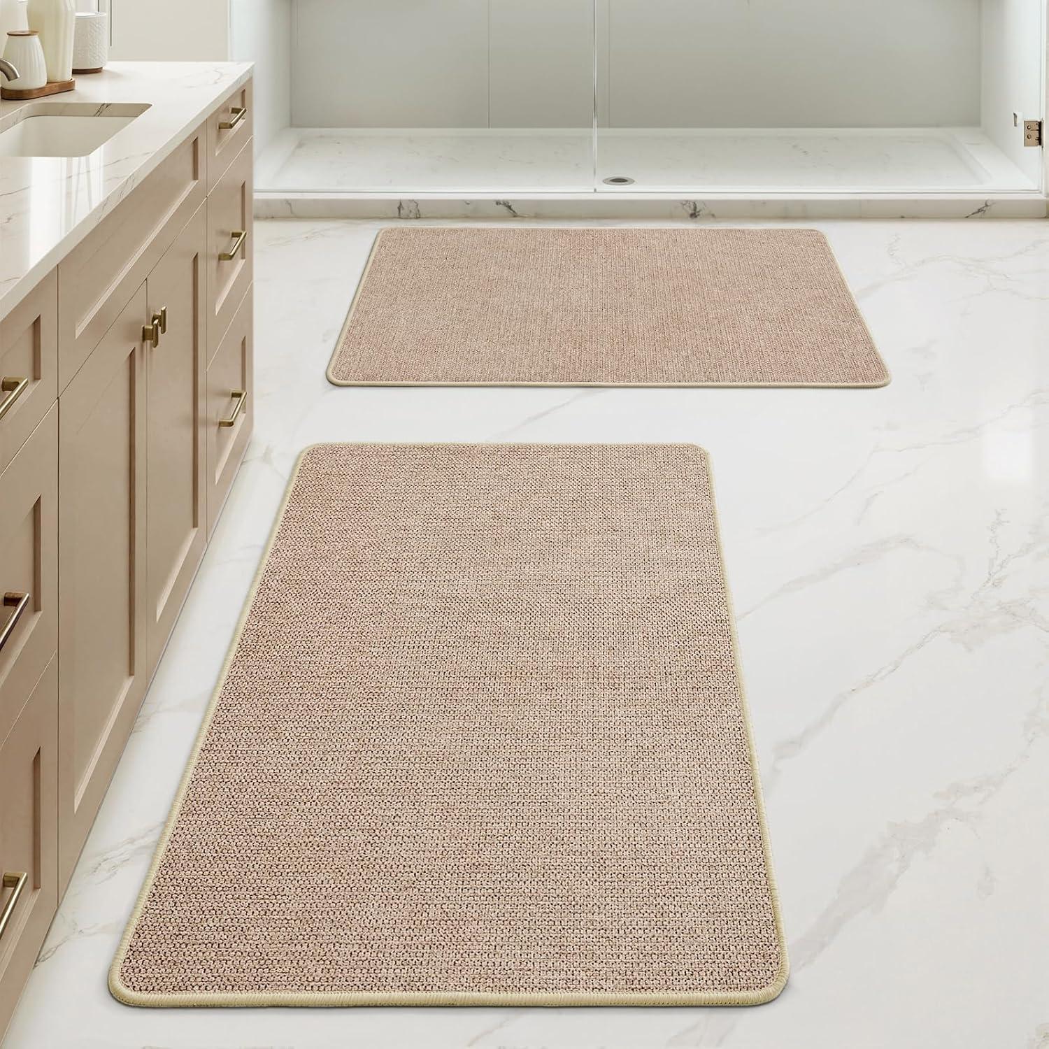 imageMIULEE Set of 2 Ultra Thin Bathroom Rugs Rubber Bath Mats for Bathroom Non Slip Quick Dry Absorbent Bath Rug Machine Washable Fit Under Door Shower Sink Home Decor Grey 17quotx27quot20quotx32quotBeige