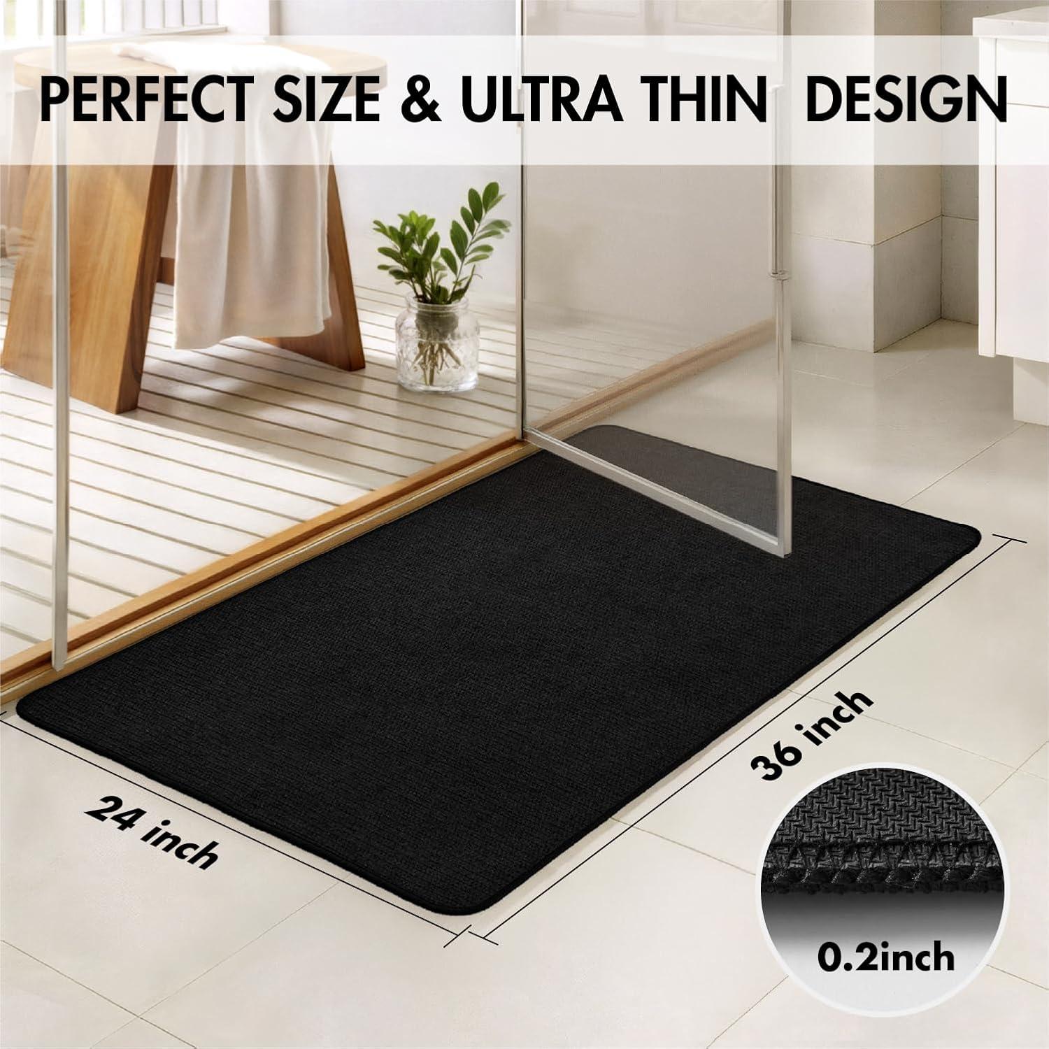 imageMIULEE Set of 2 Ultra Thin Bathroom Rugs Rubber Bath Mats for Bathroom Non Slip Quick Dry Absorbent Bath Rug Machine Washable Fit Under Door Shower Sink Home Decor Grey 17quotx27quot20quotx32quotBlack